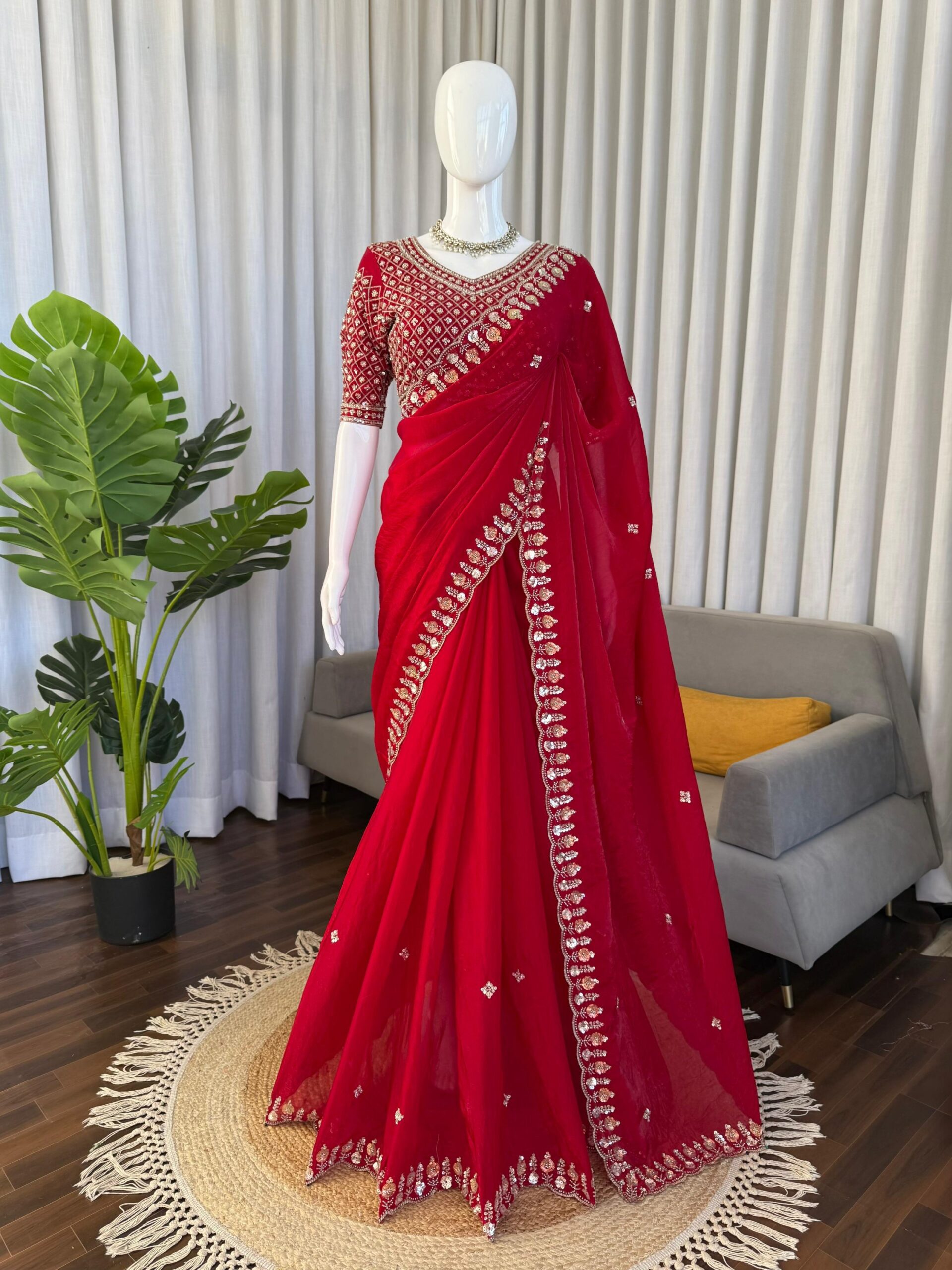Sequins and Beads Work Saree - Image 3