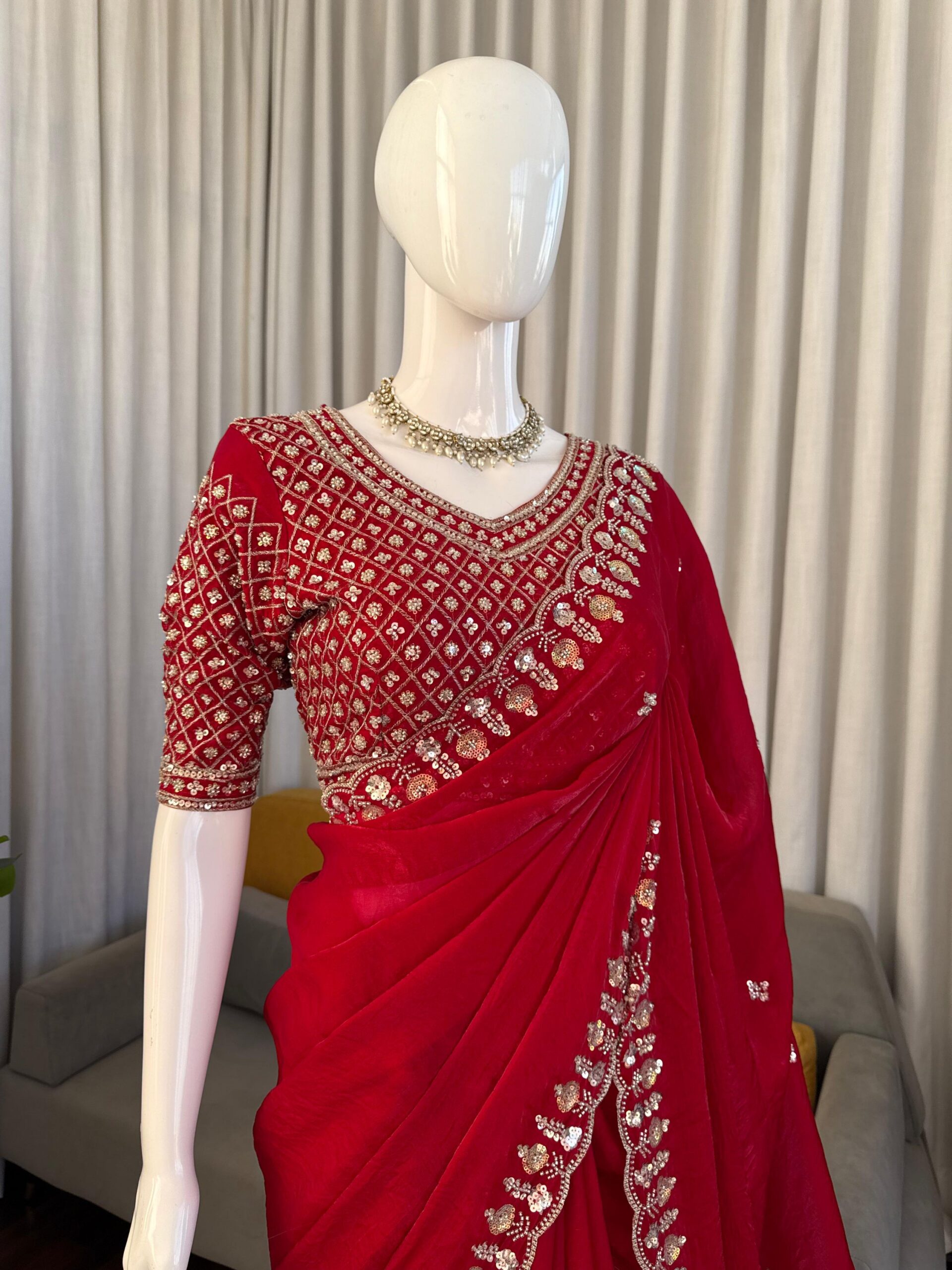 Sequins and Beads Work Saree - Image 5