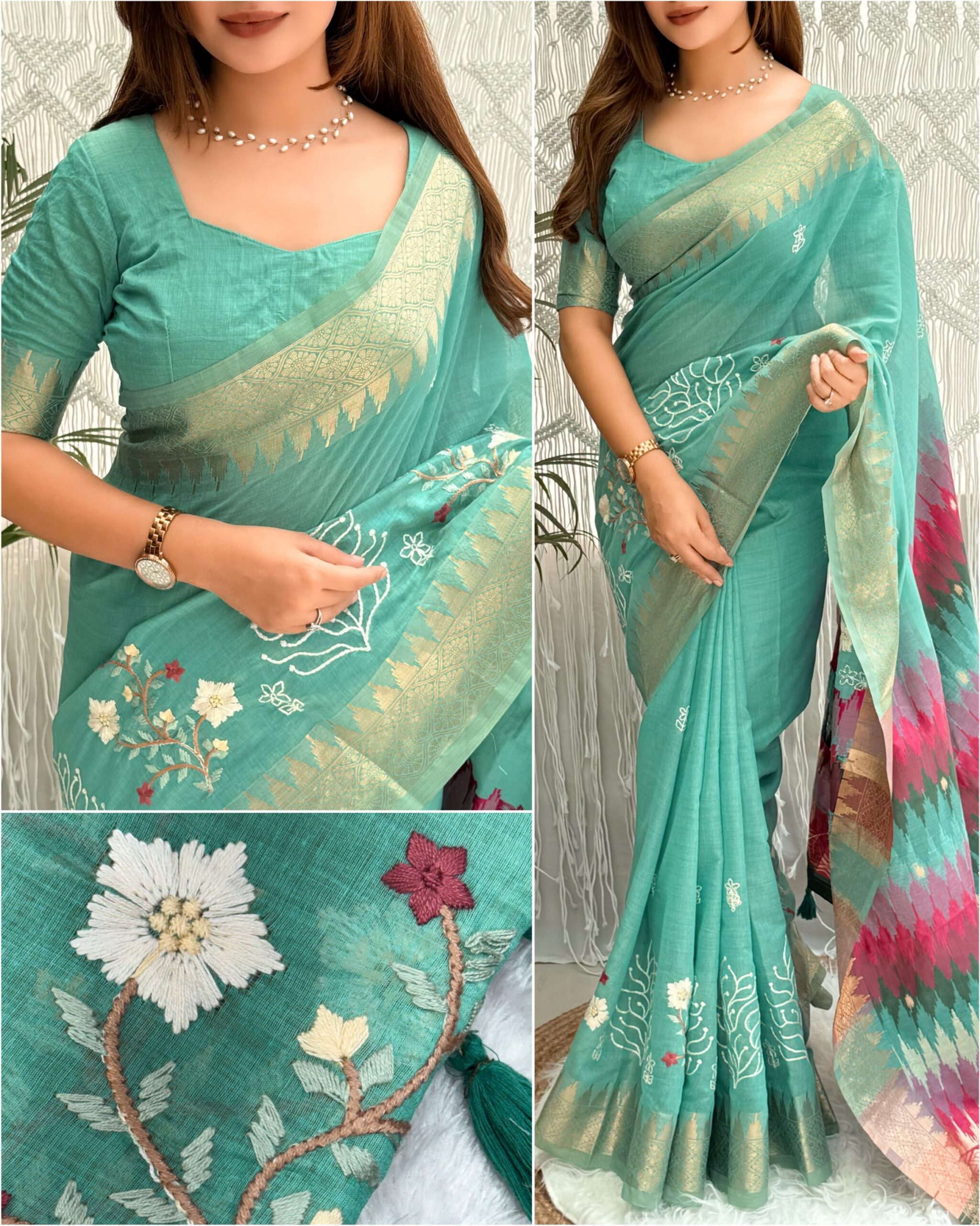 Floral Embroidered Saree - Image 8