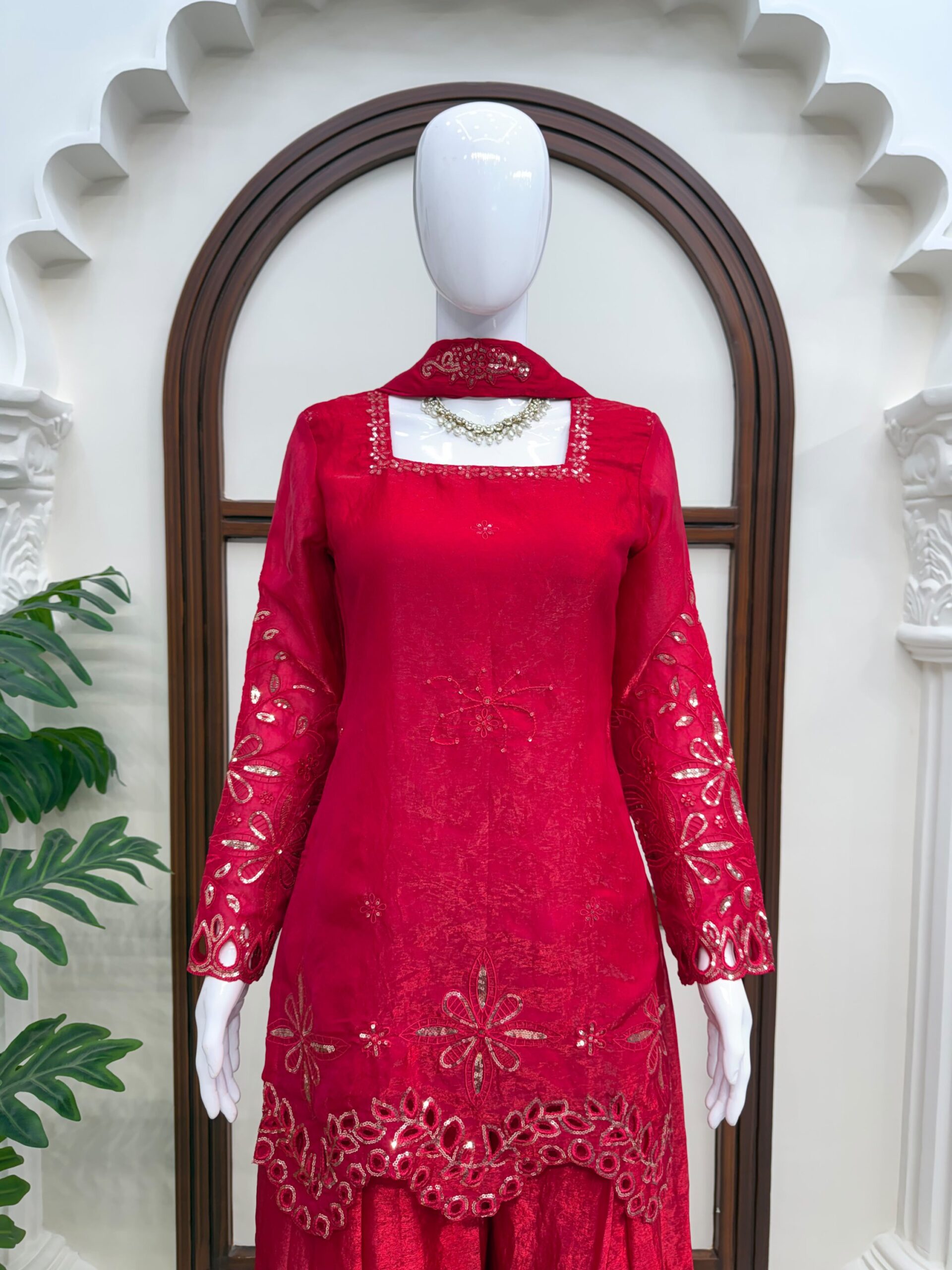 Sequins Work Cutwork Kurta Set - Image 5