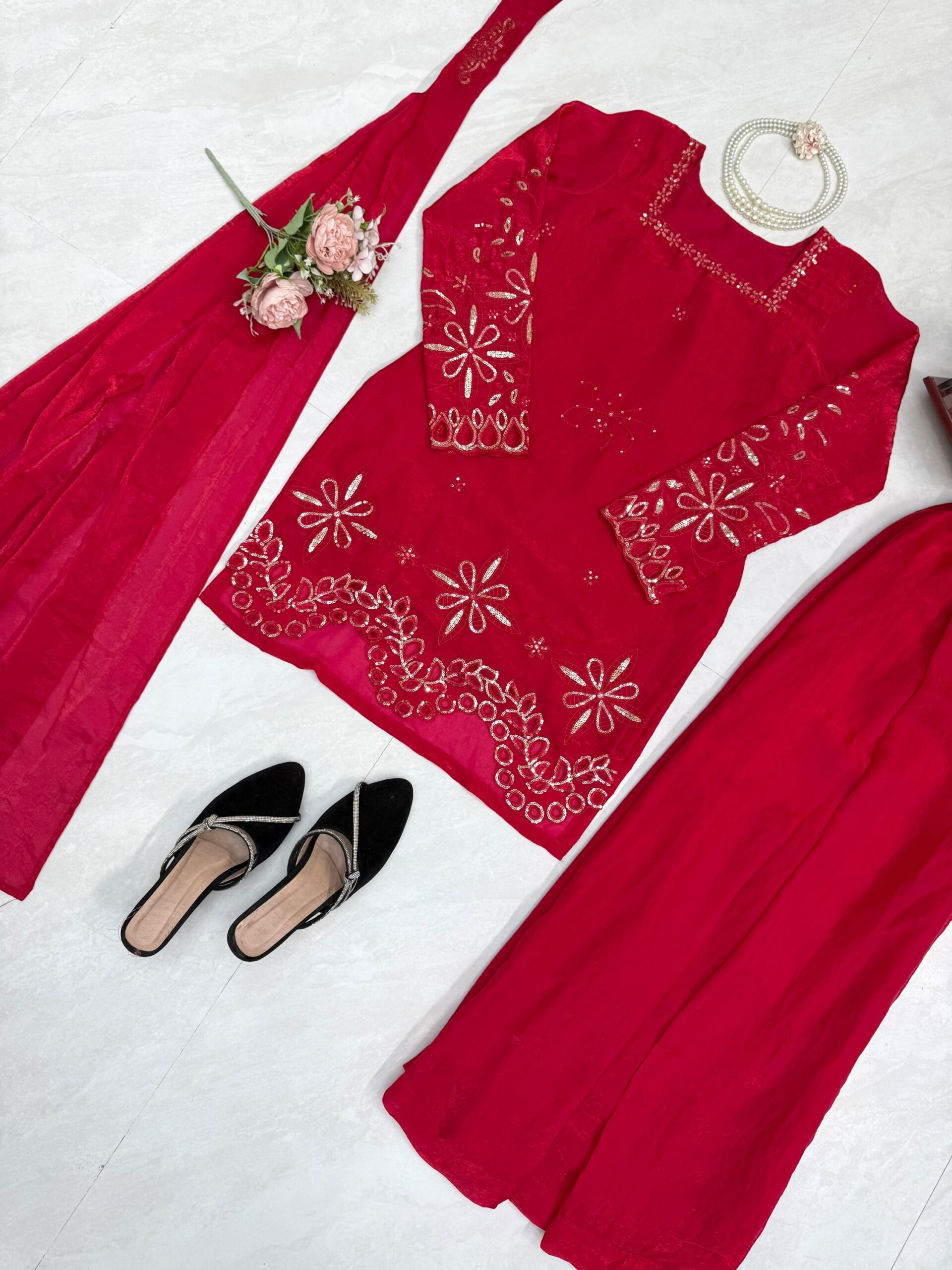 Sequins Work Cutwork Kurta Set - Image 8