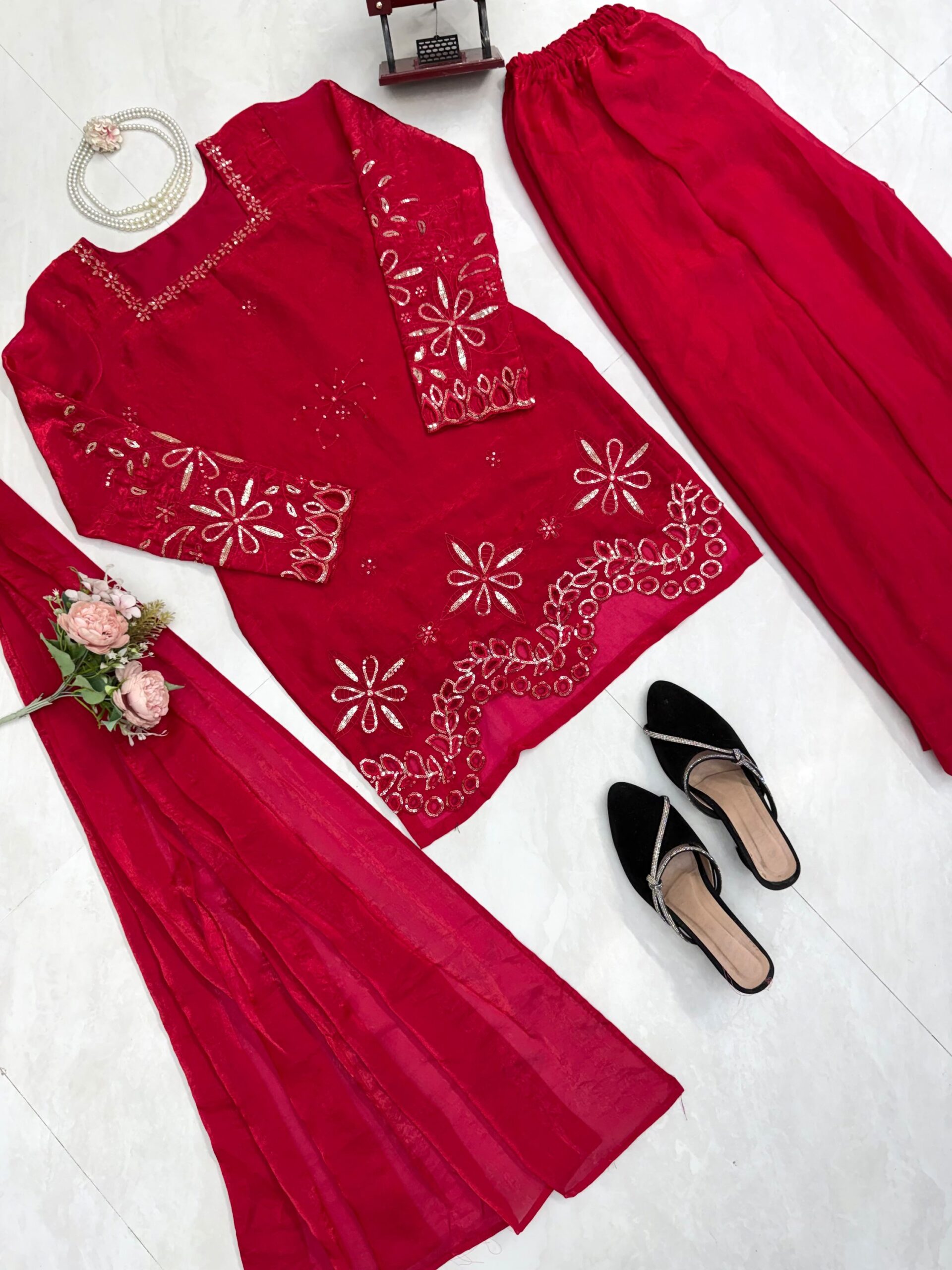 Sequins Work Cutwork Kurta Set - Image 9