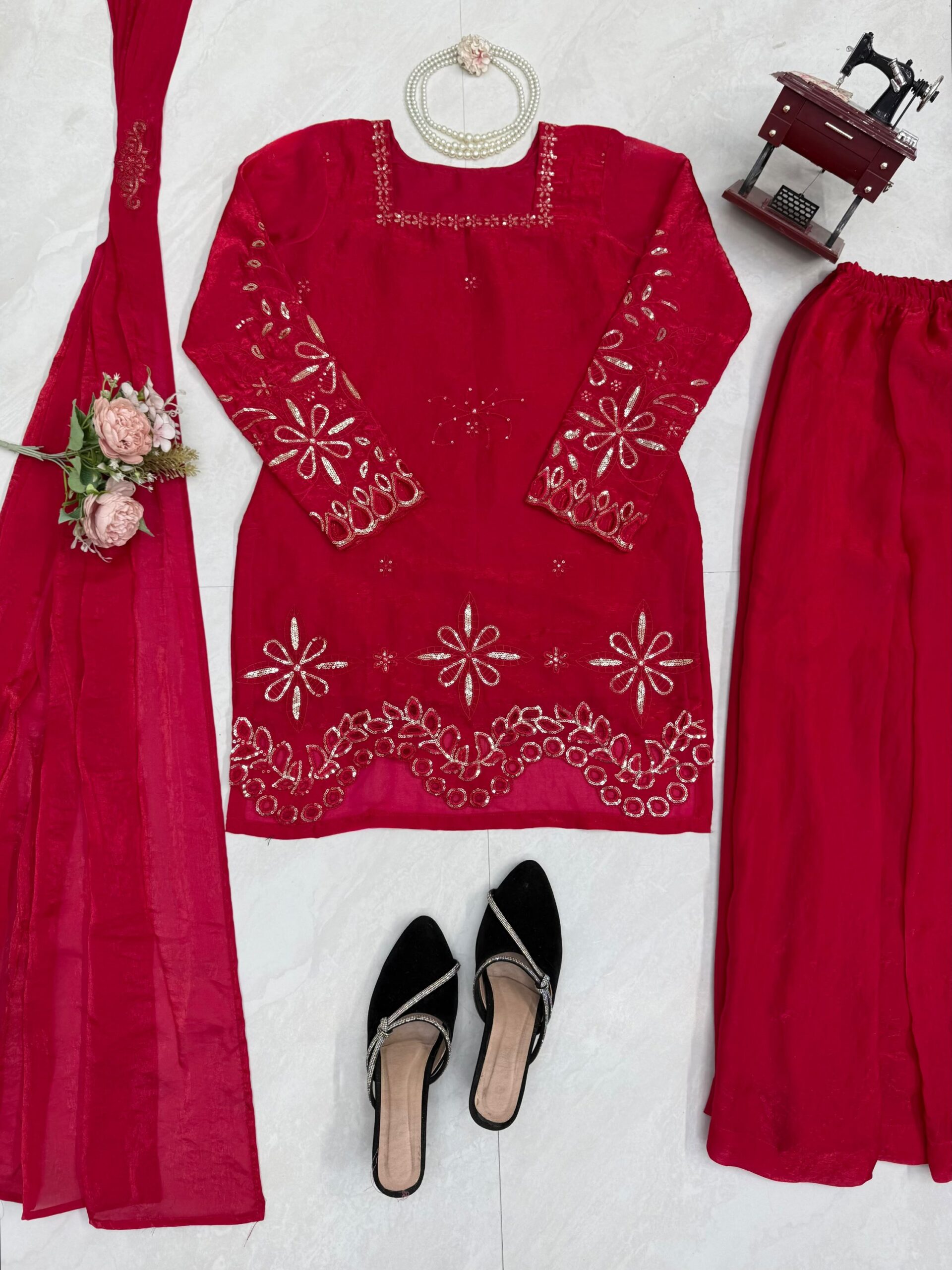 Sequins Work Cutwork Kurta Set - Image 12