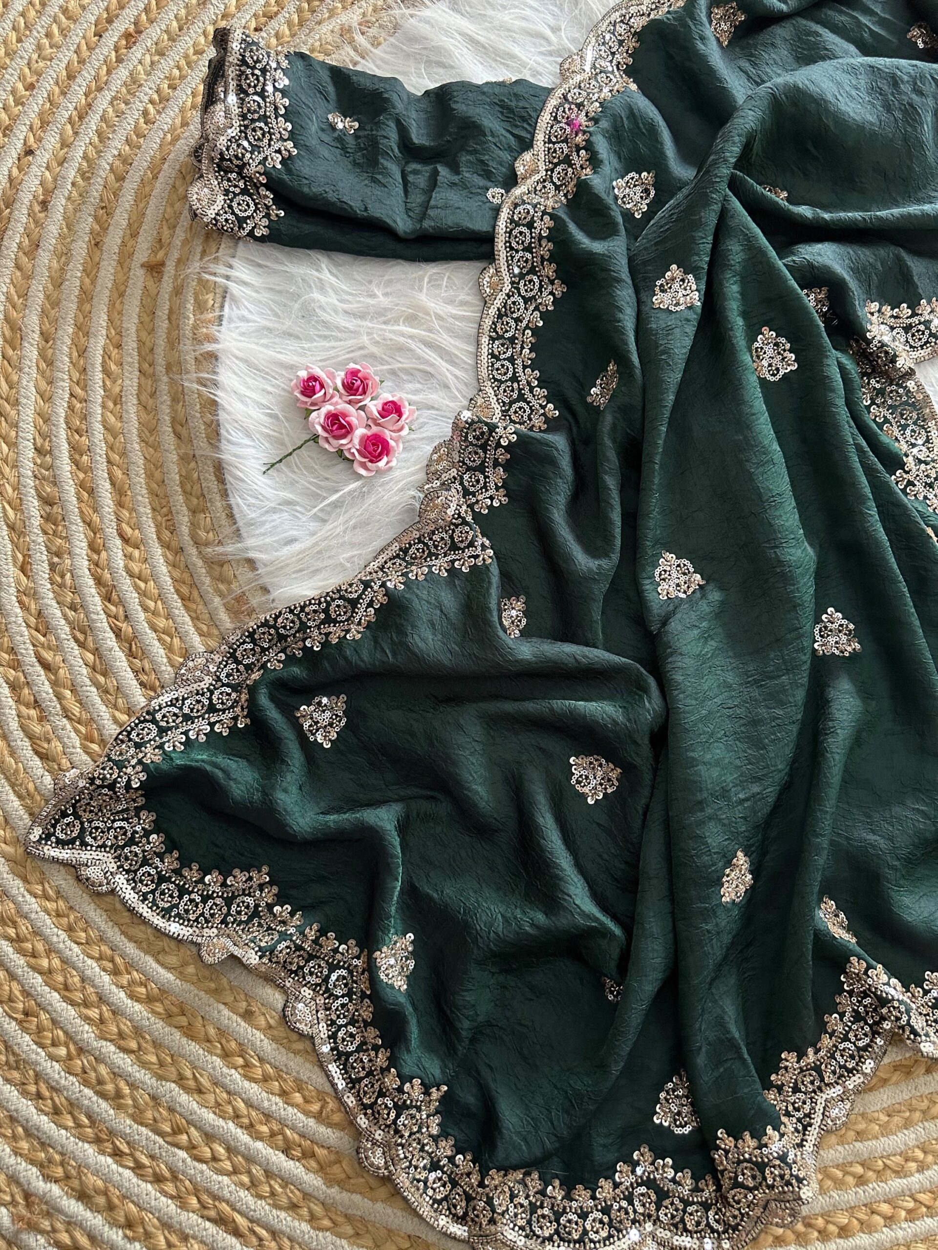 Designer Embroidered Saree in Fendy Silk (8 colors) - Image 38