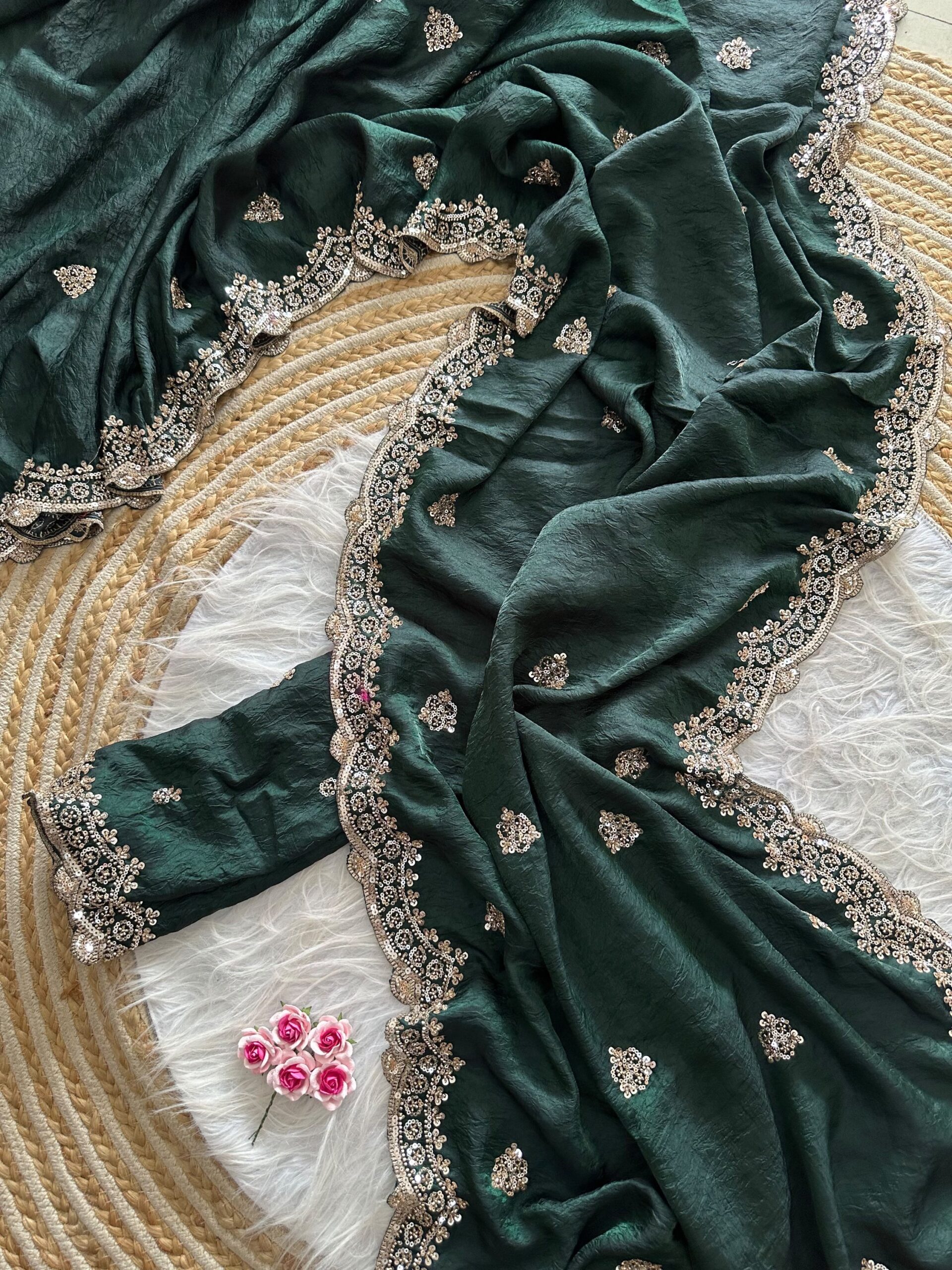 Designer Embroidered Saree in Fendy Silk (8 colors) - Image 37