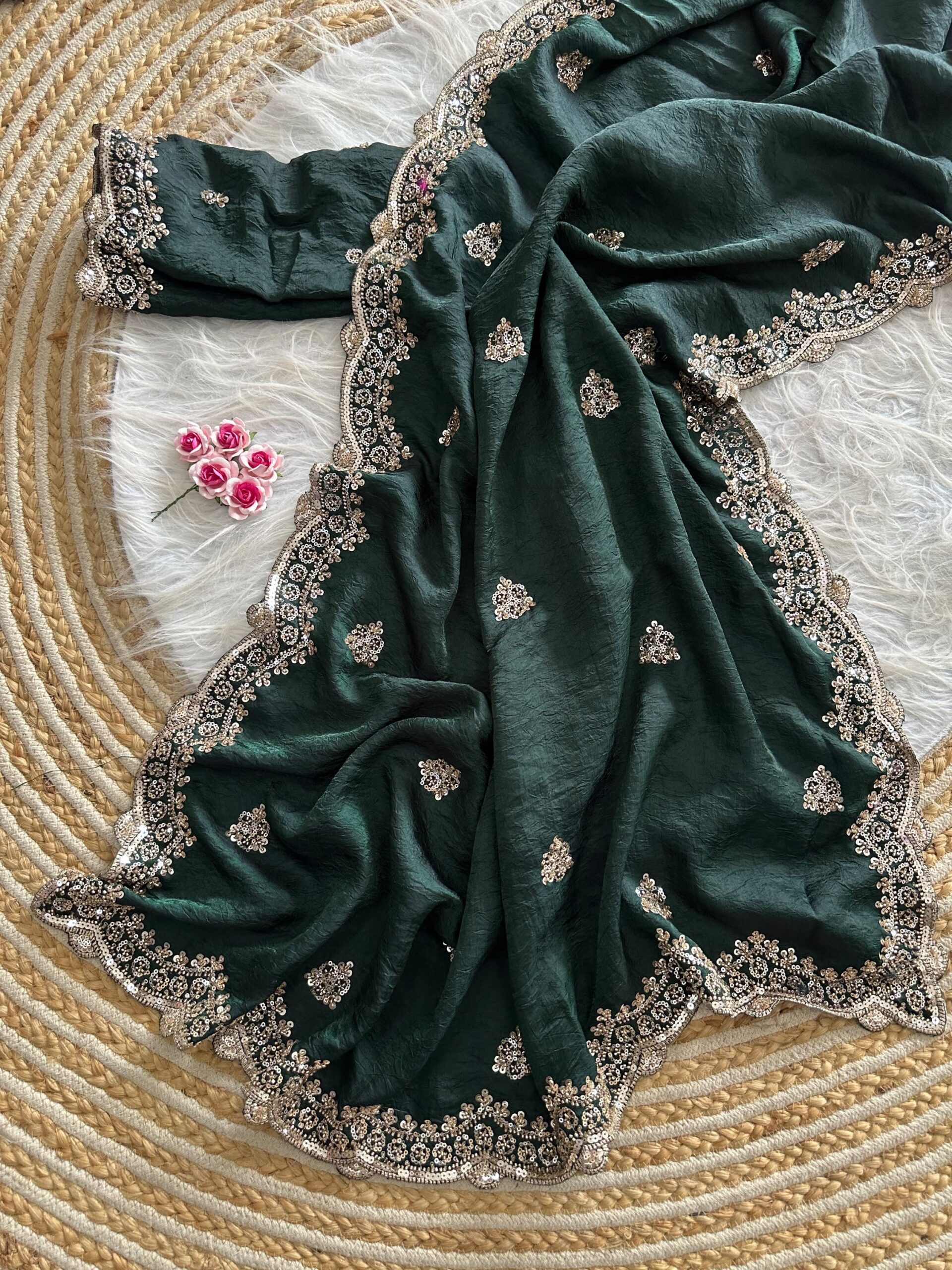 Designer Embroidered Saree in Fendy Silk (8 colors) - Image 36
