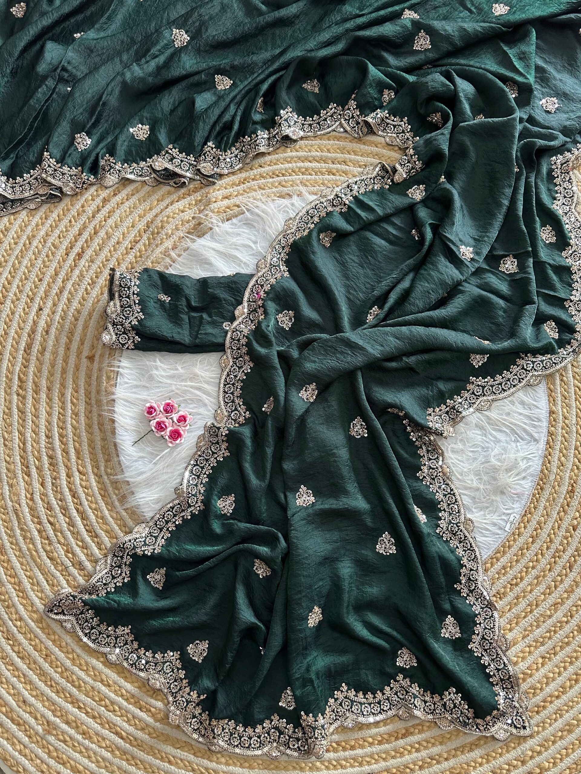 Designer Embroidered Saree in Fendy Silk (8 colors) - Image 40