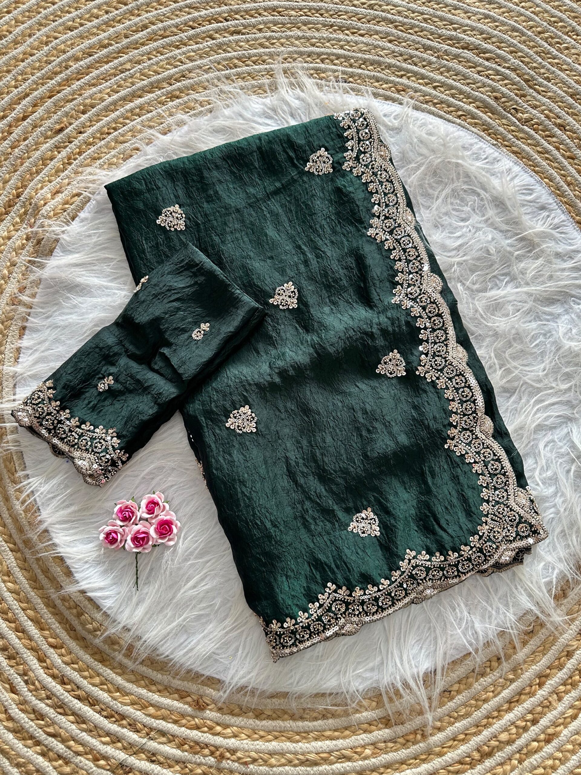 Designer Embroidered Saree in Fendy Silk (8 colors) - Image 39