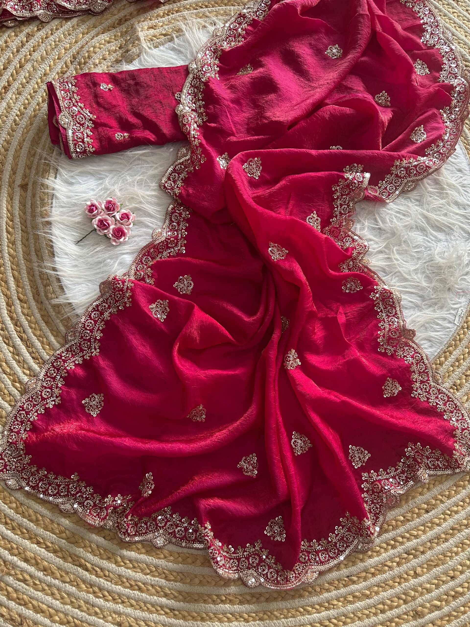 Designer Embroidered Saree in Fendy Silk (8 colors) - Image 32
