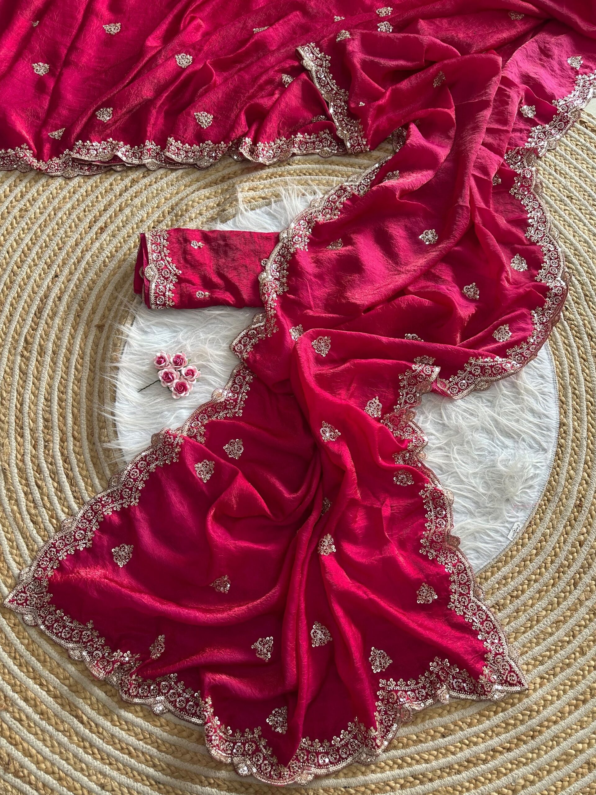 Designer Embroidered Saree in Fendy Silk (8 colors) - Image 35