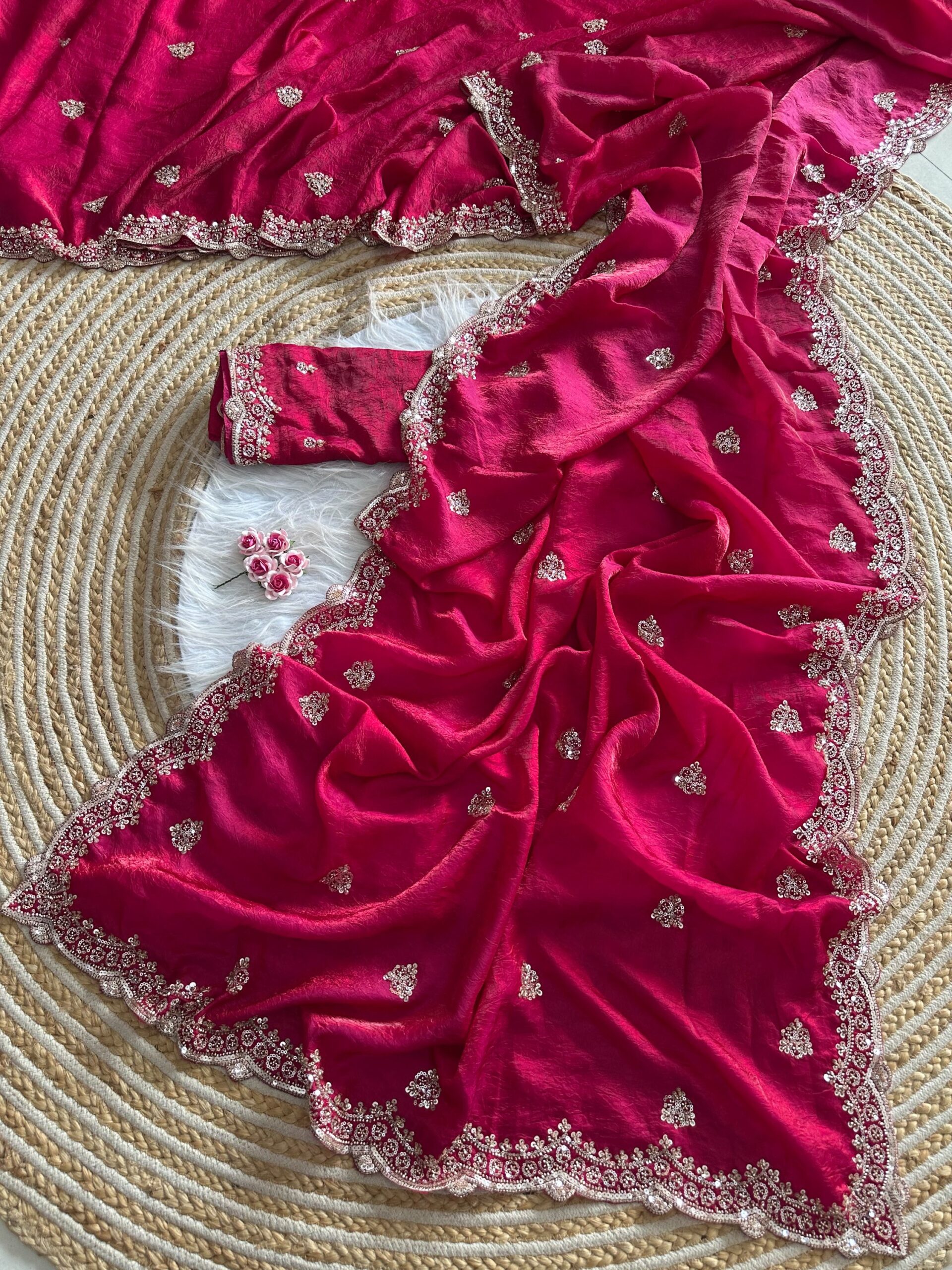 Designer Embroidered Saree in Fendy Silk (8 colors) - Image 33