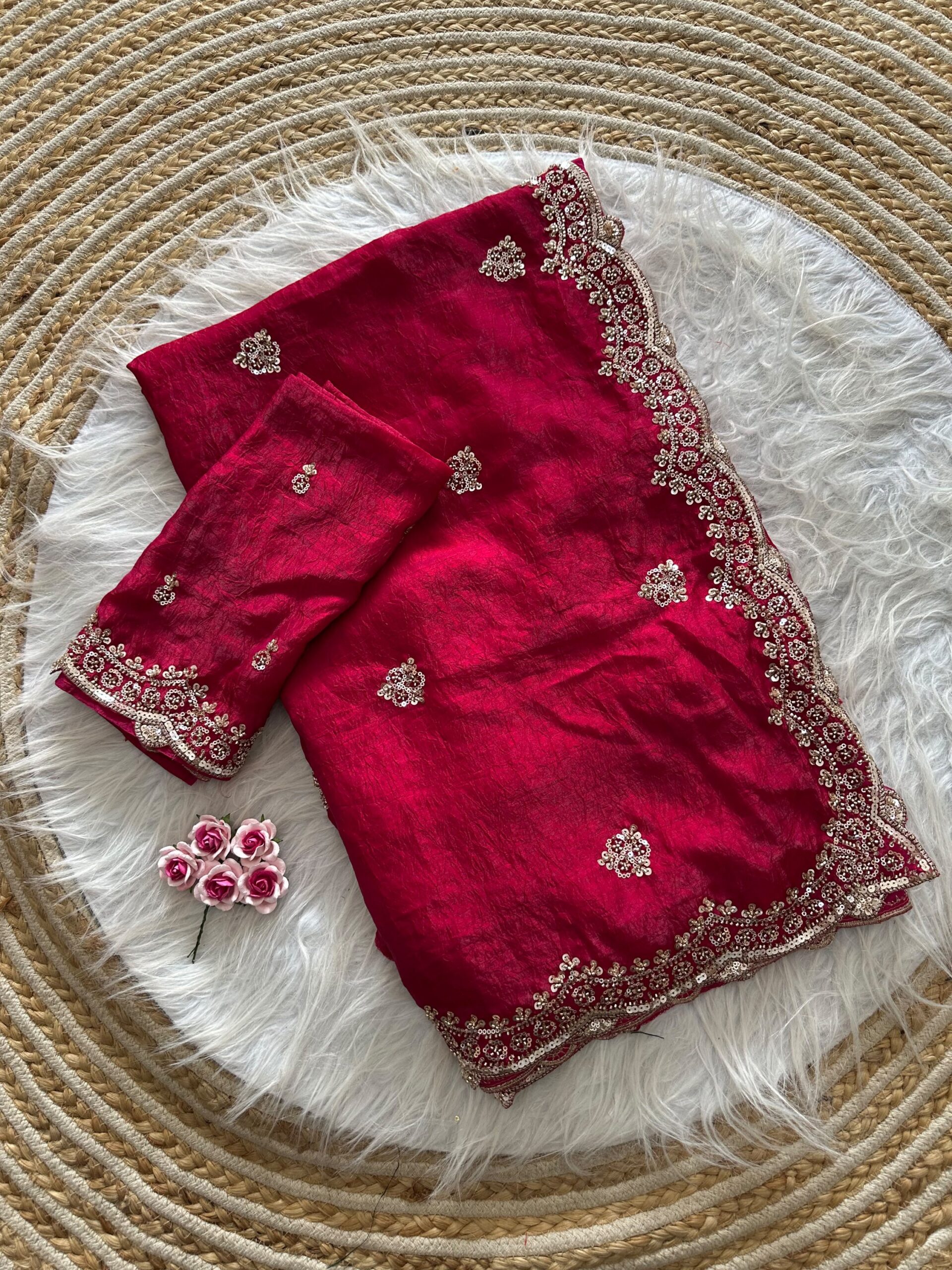 Designer Embroidered Saree in Fendy Silk (8 colors) - Image 31