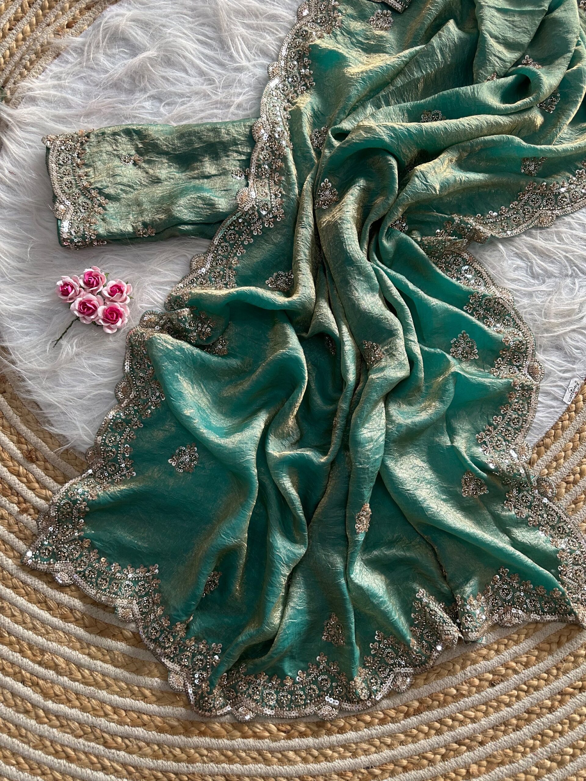Designer Embroidered Saree in Fendy Silk (8 colors) - Image 23