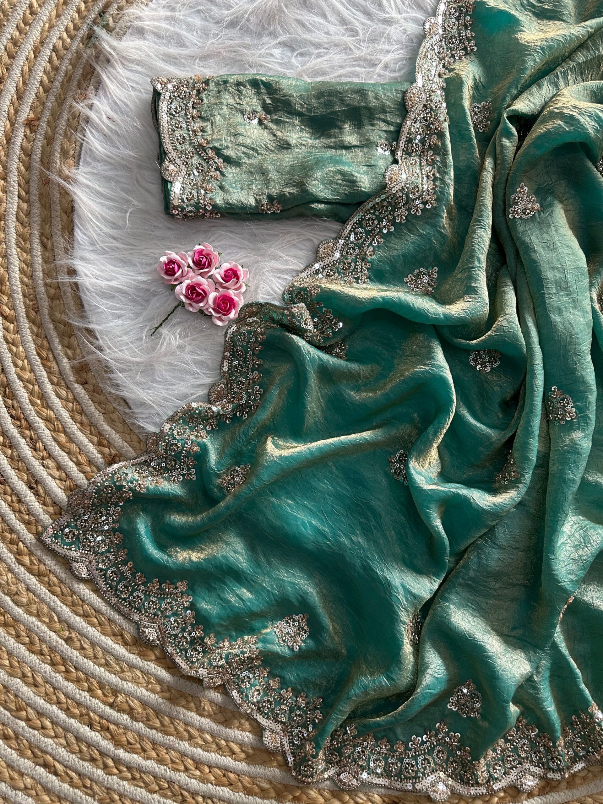 Designer Embroidered Saree in Fendy Silk (8 colors) - Image 25