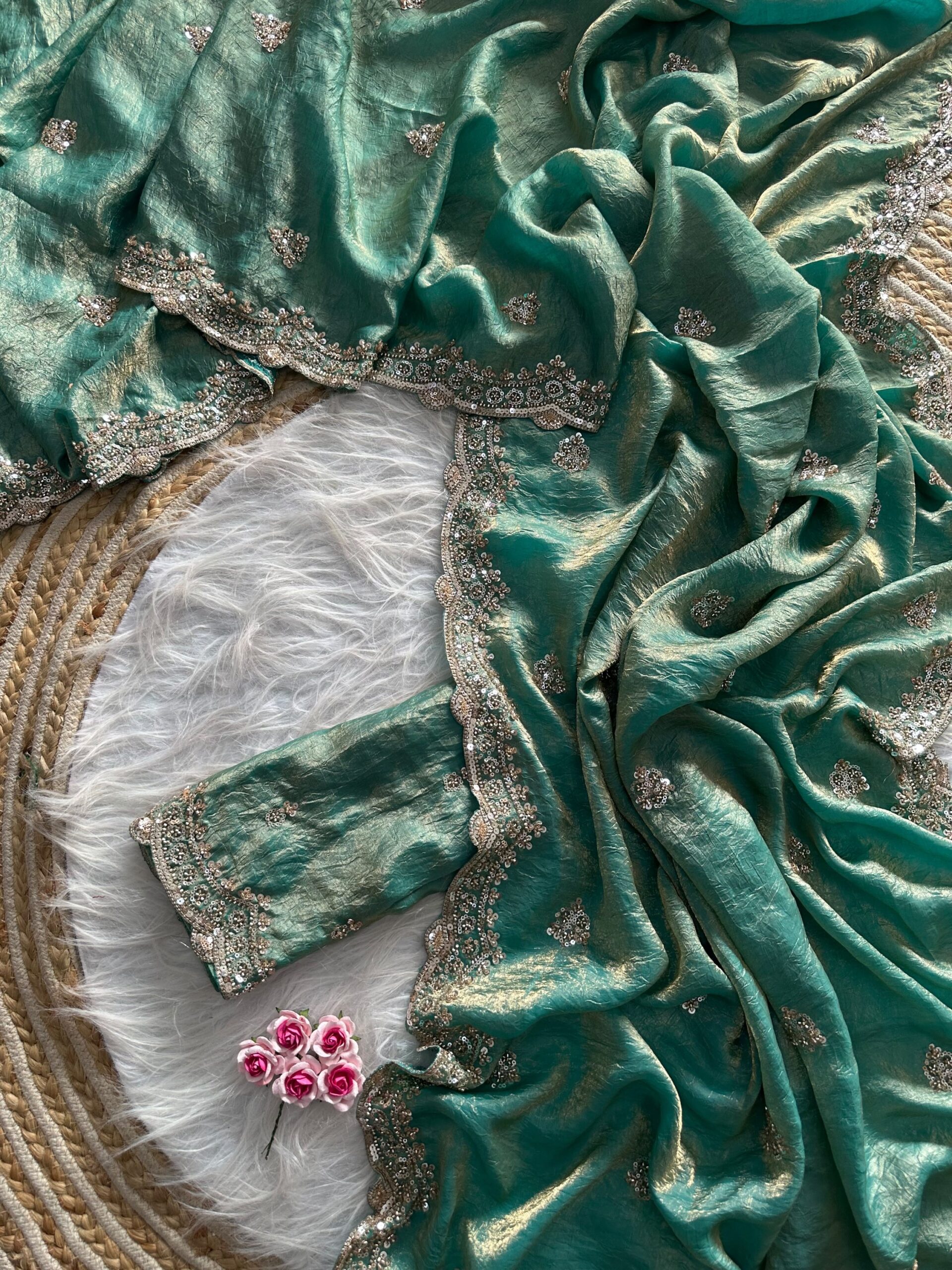 Designer Embroidered Saree in Fendy Silk (8 colors) - Image 22