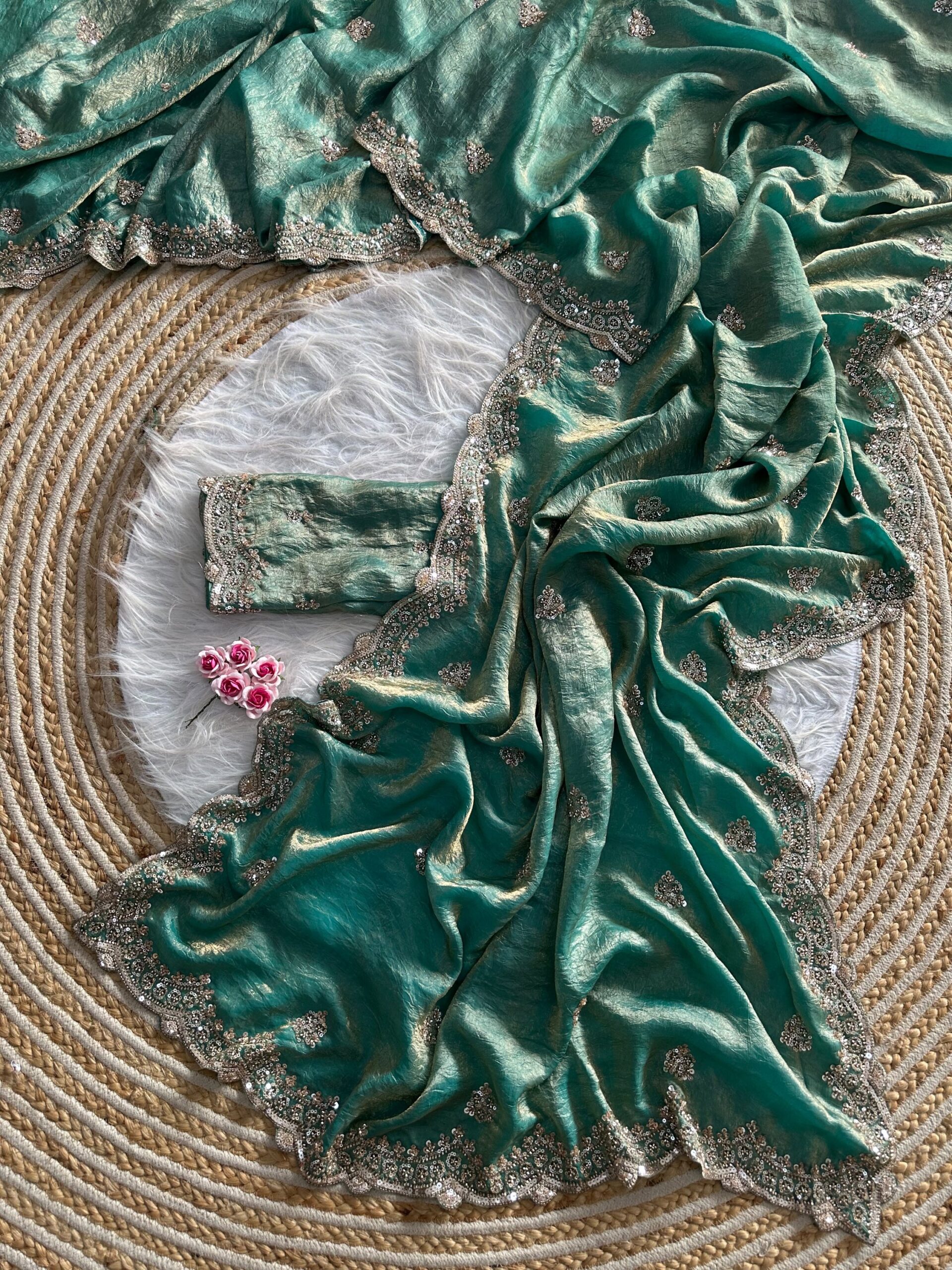 Designer Embroidered Saree in Fendy Silk (8 colors) - Image 24