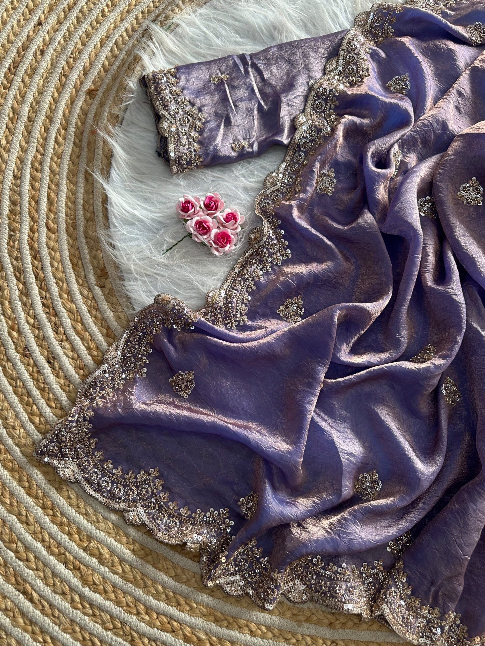 Designer Embroidered Saree in Fendy Silk (8 colors) - Image 16