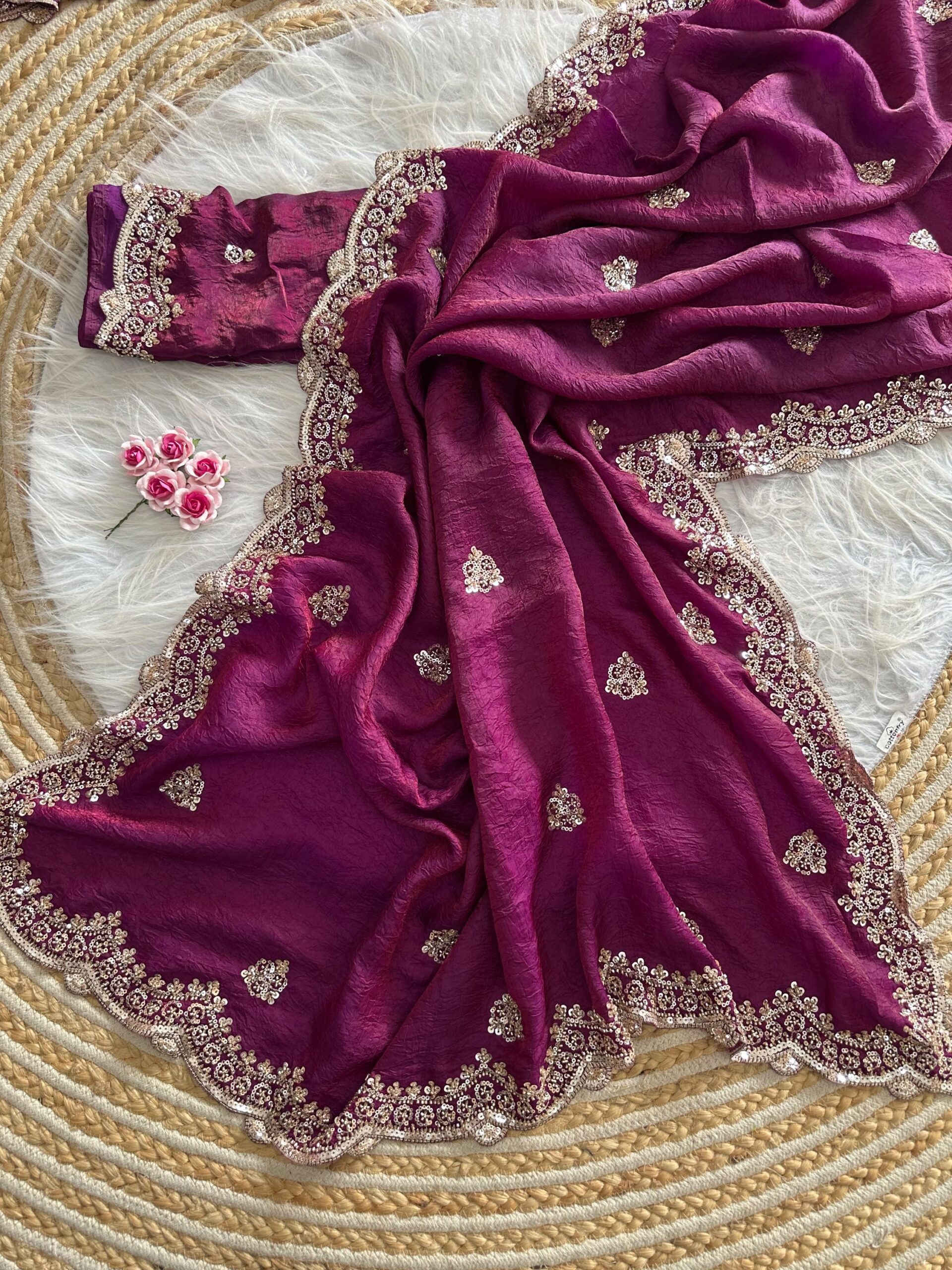 Designer Embroidered Saree in Fendy Silk (8 colors) - Image 15