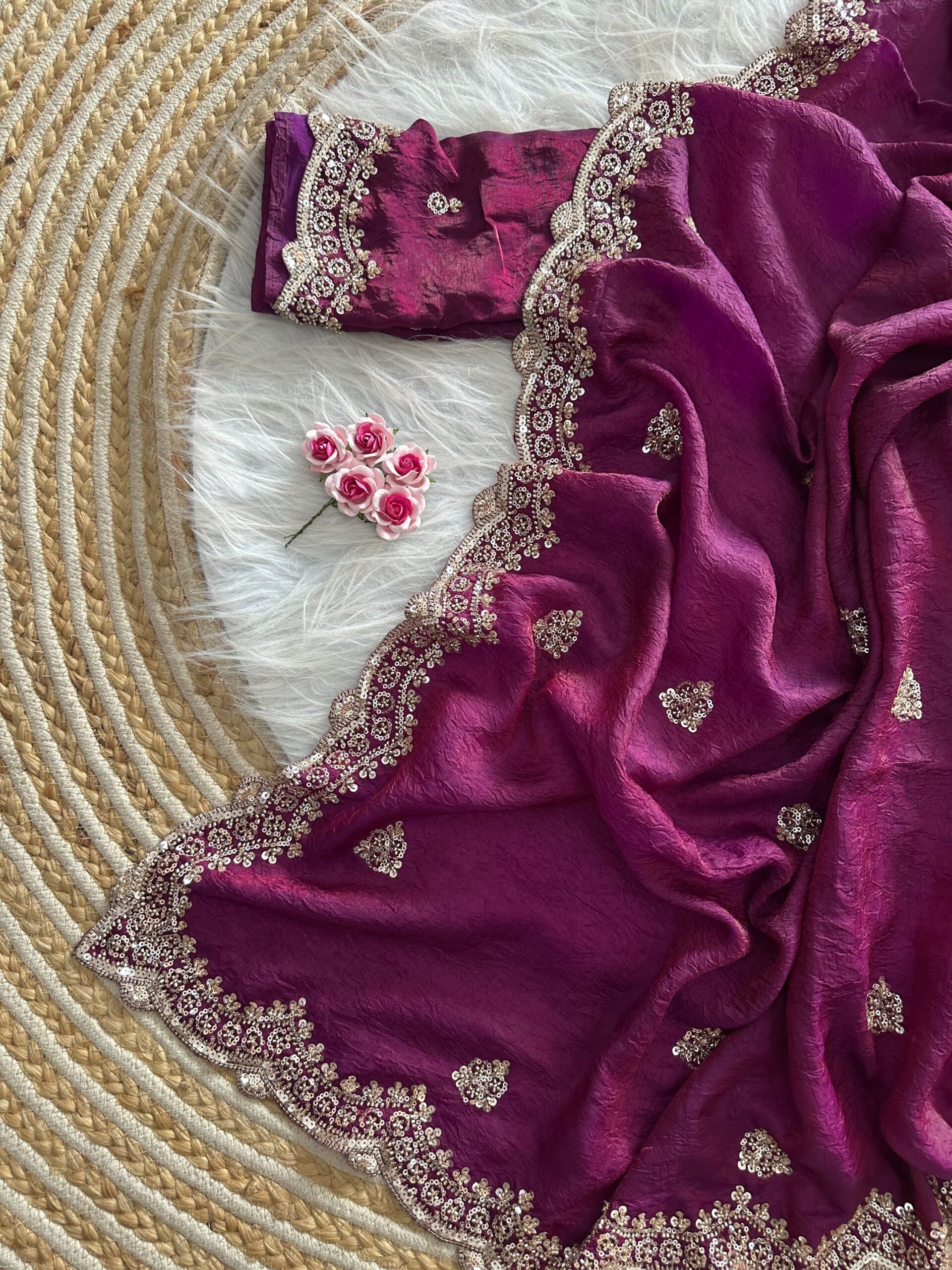 Designer Embroidered Saree in Fendy Silk (8 colors) - Image 13