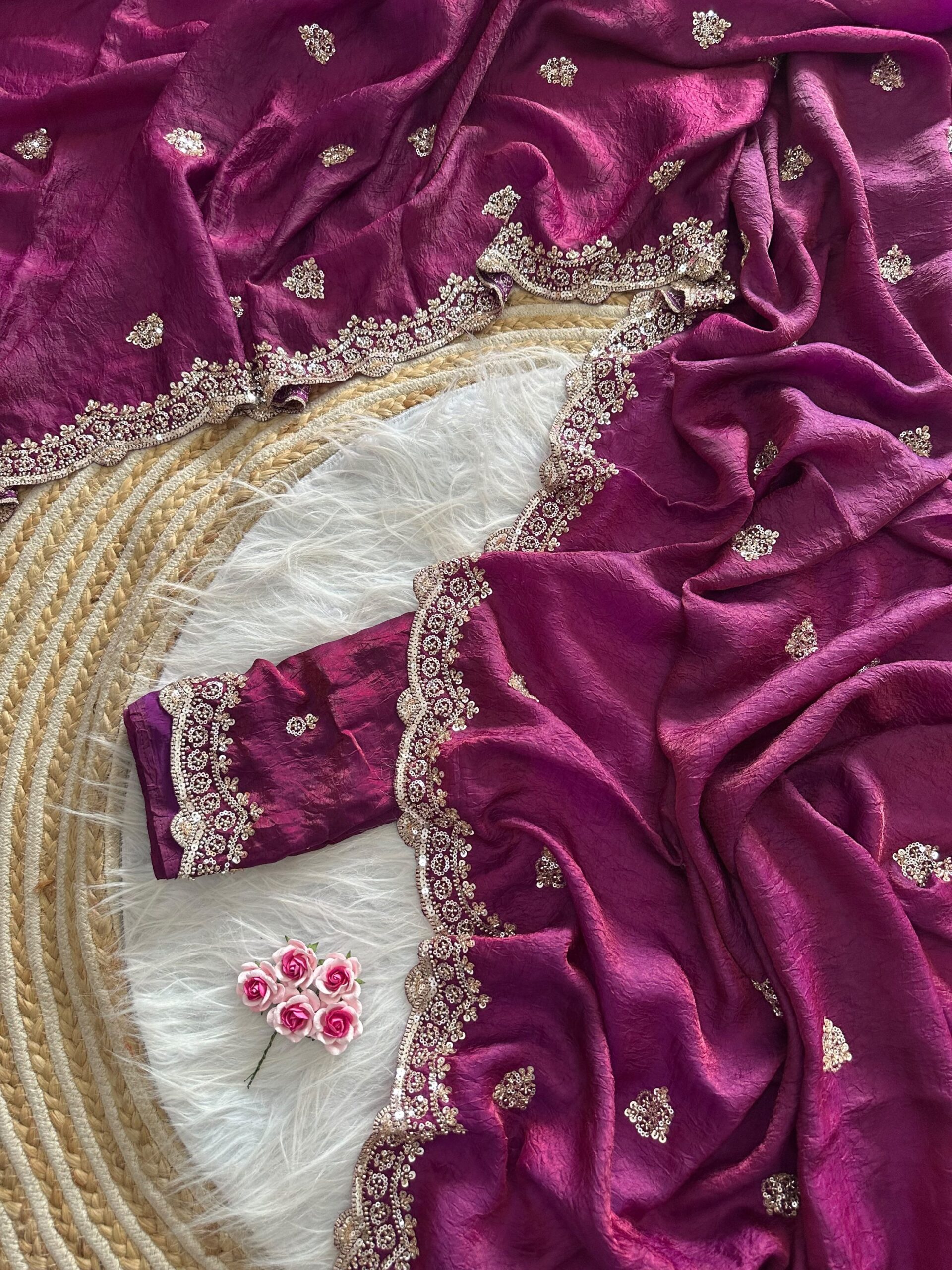 Designer Embroidered Saree in Fendy Silk (8 colors) - Image 14