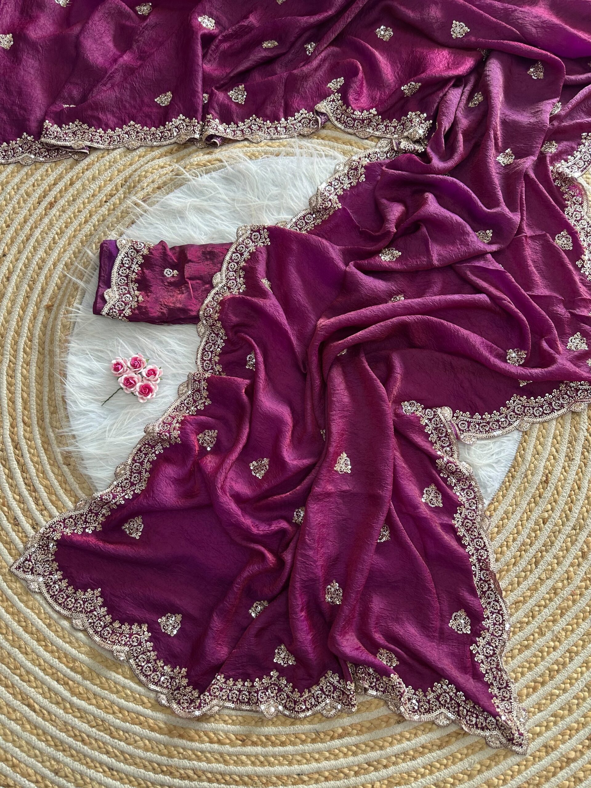 Designer Embroidered Saree in Fendy Silk (8 colors) - Image 11