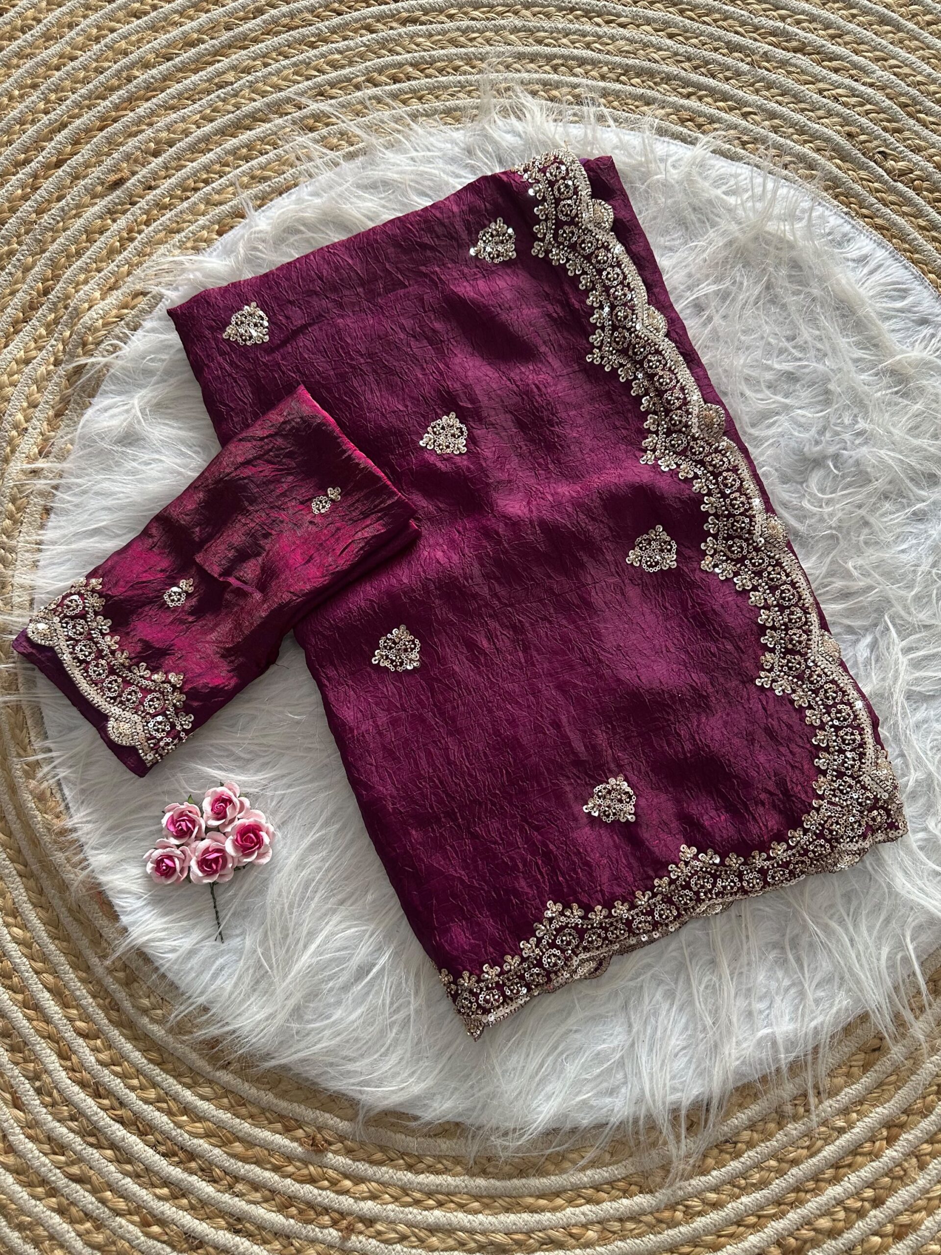 Designer Embroidered Saree in Fendy Silk (8 colors) - Image 12