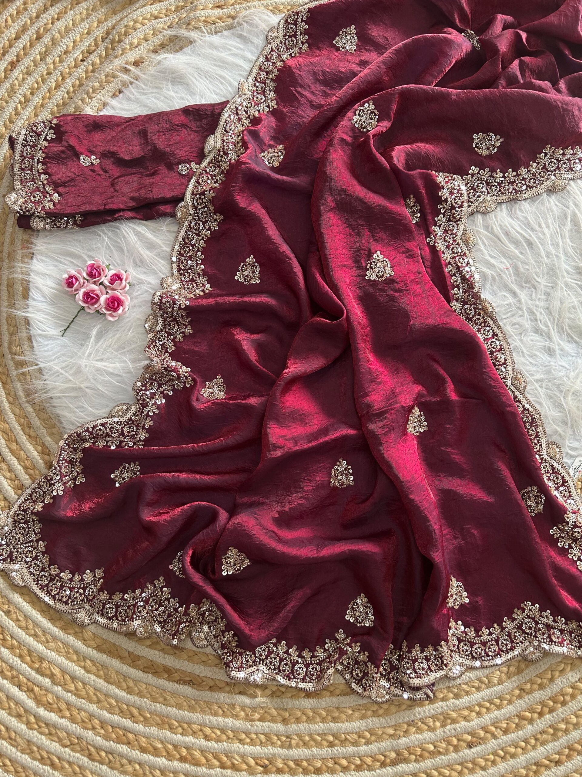 Designer Embroidered Saree in Fendy Silk (8 colors) - Image 5