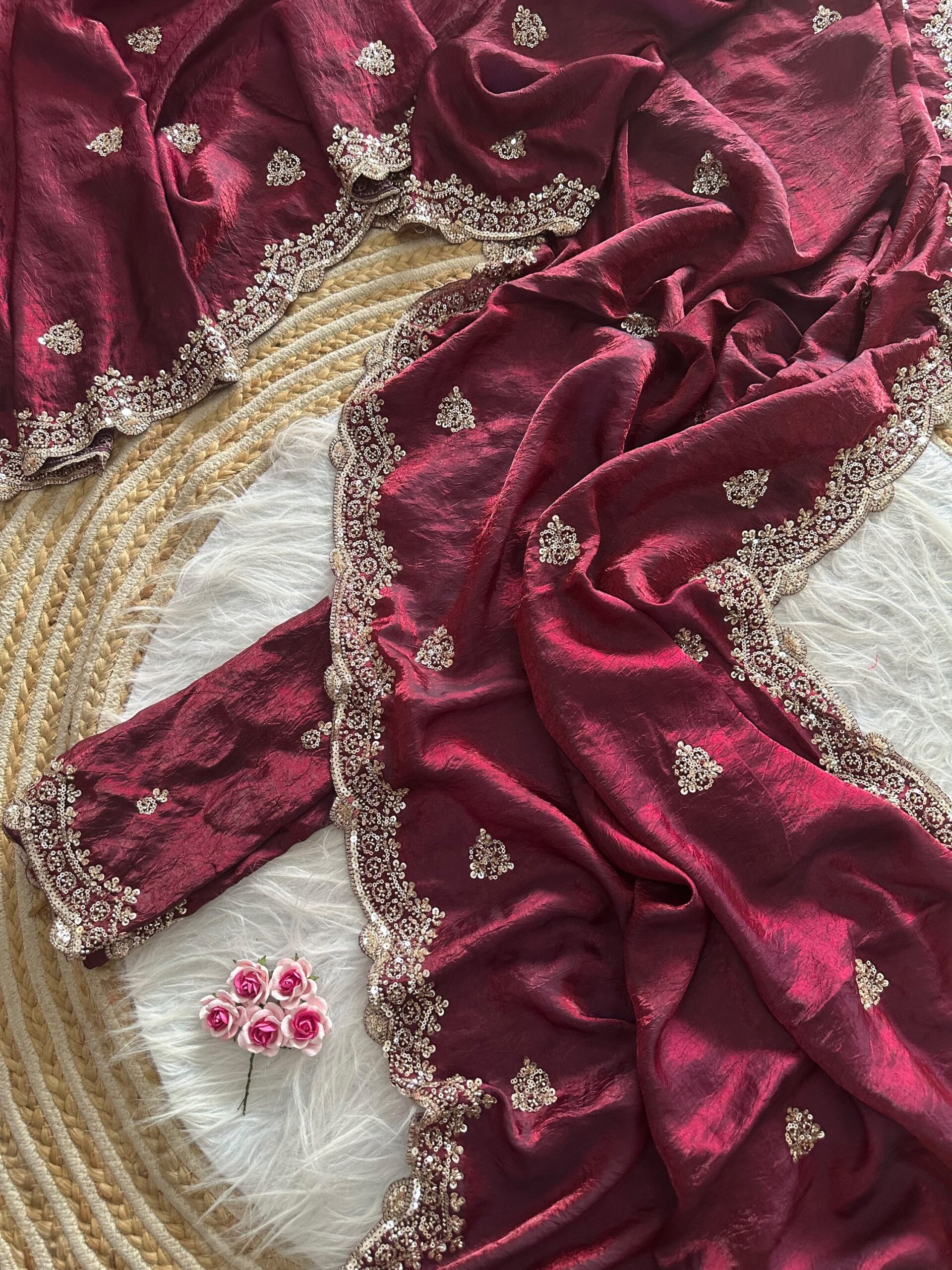 Designer Embroidered Saree in Fendy Silk (8 colors) - Image 2