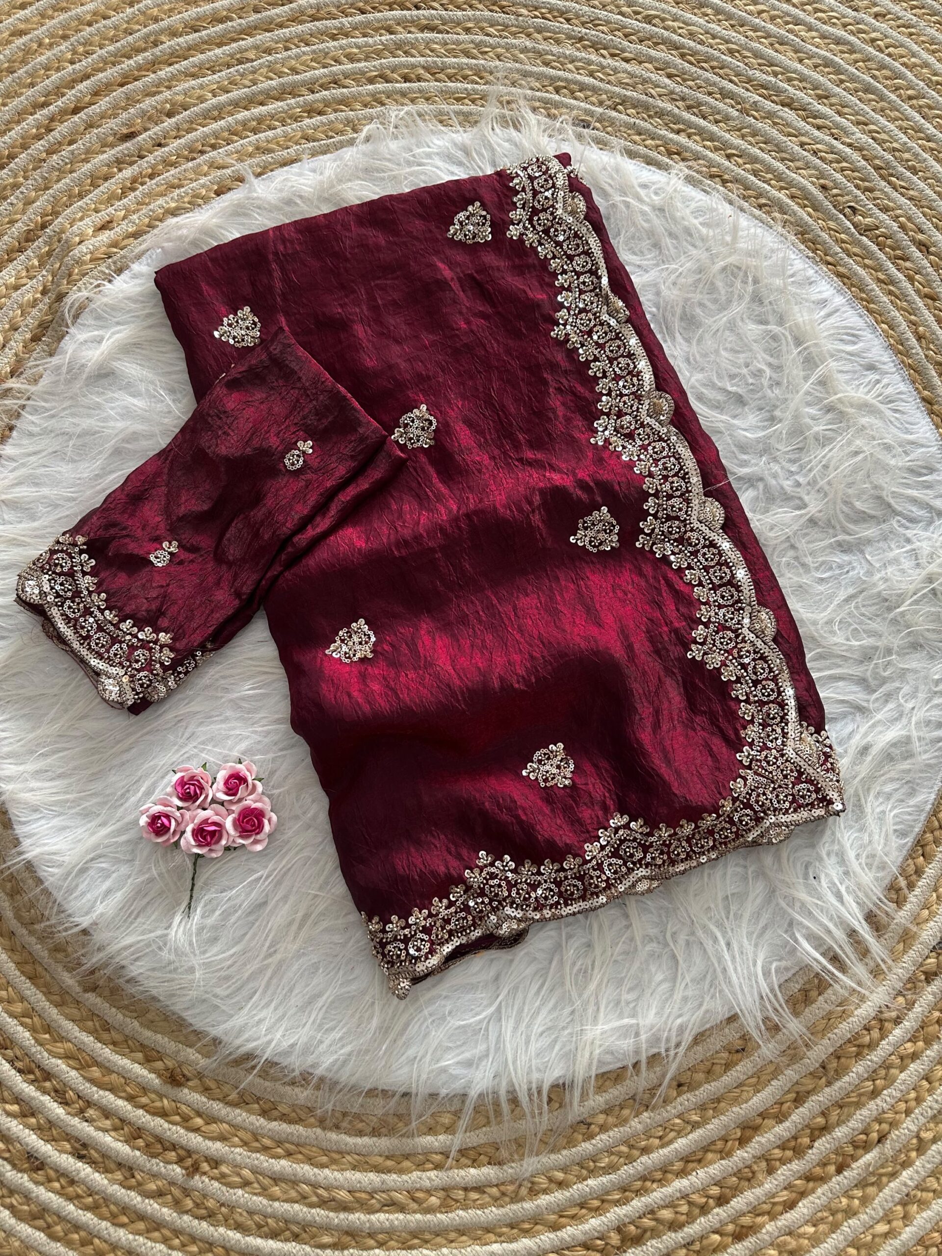 Designer Embroidered Saree in Fendy Silk (8 colors) - Image 3