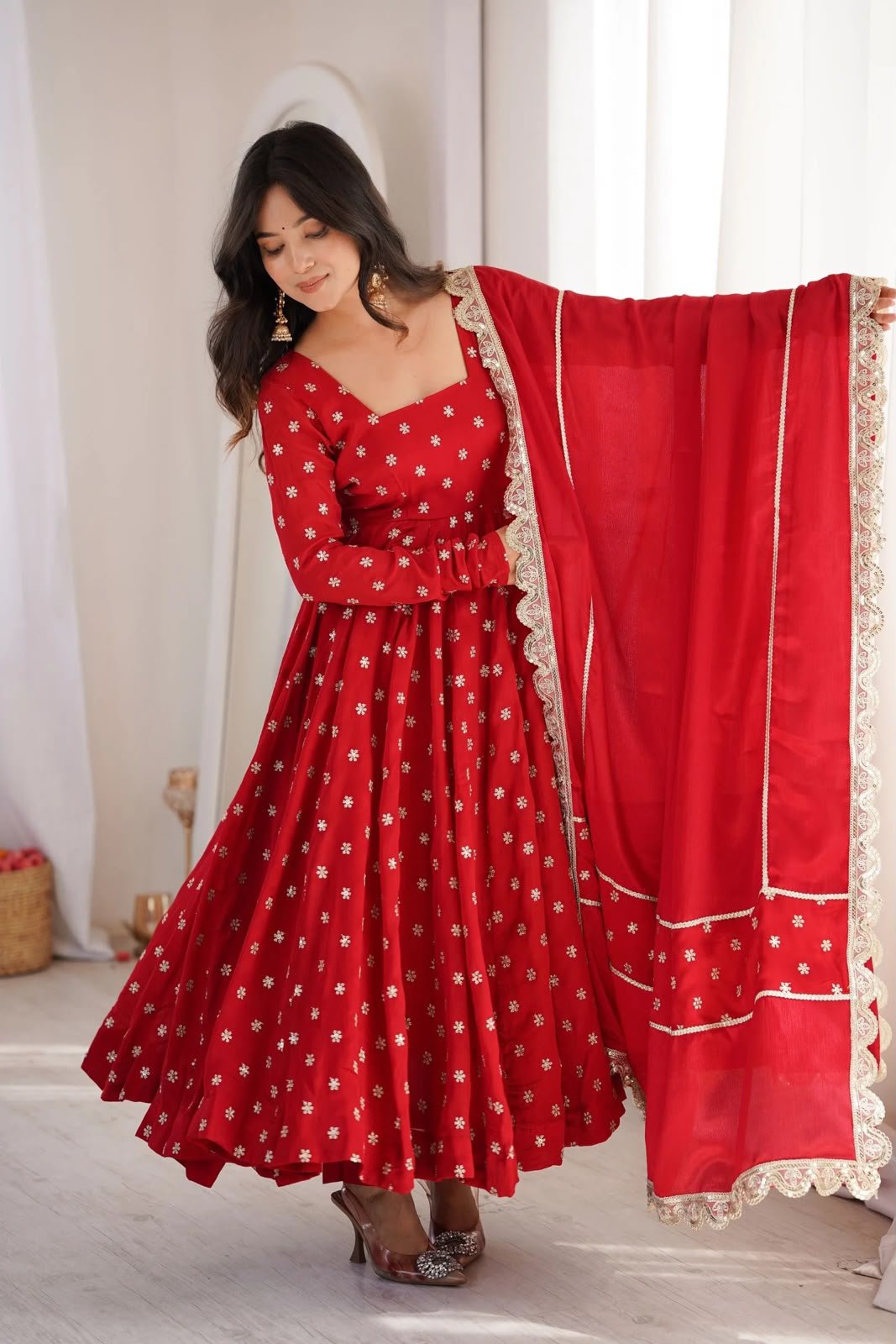 Classic Red Anarkali Set