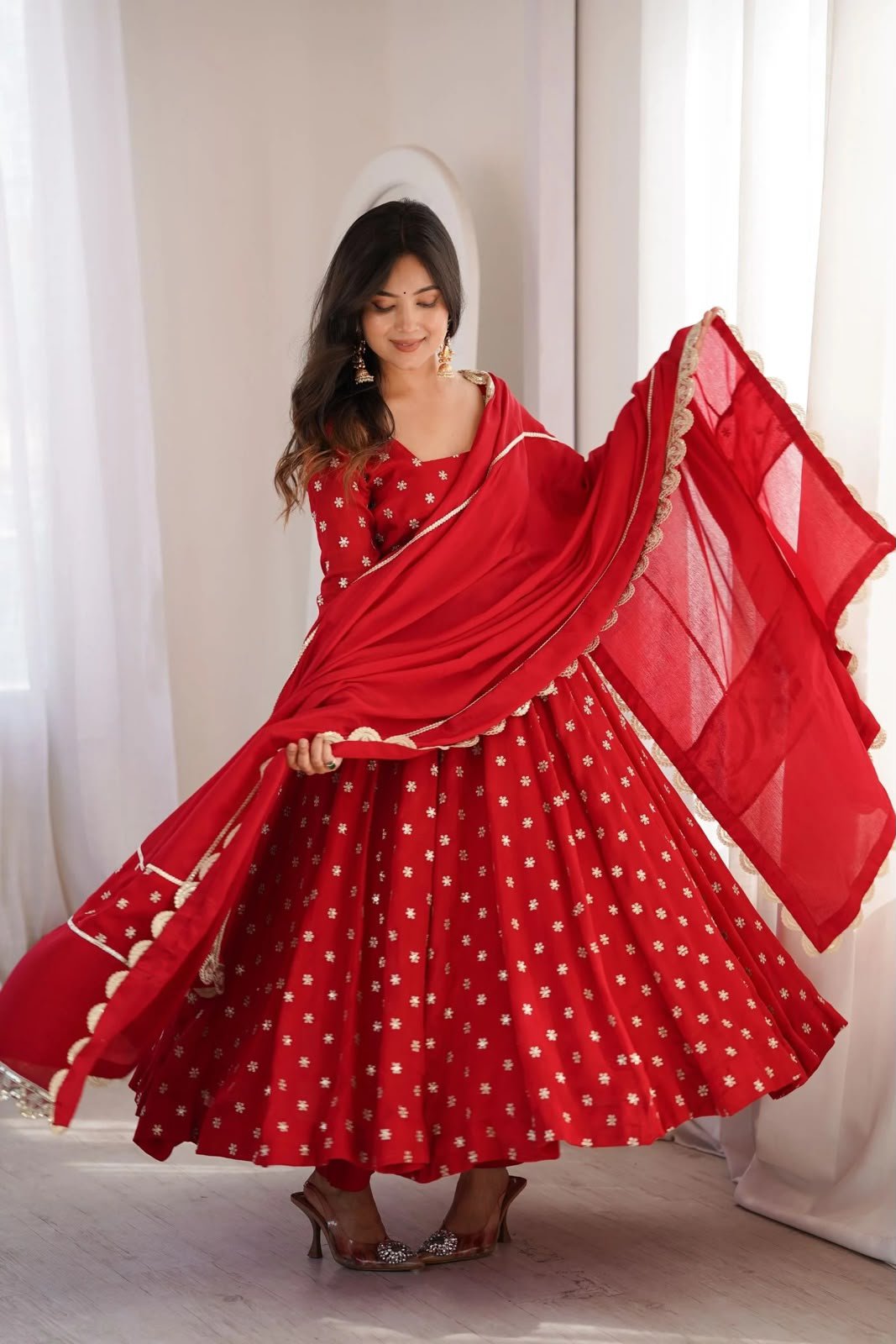 Classic Red Anarkali Set - Image 2
