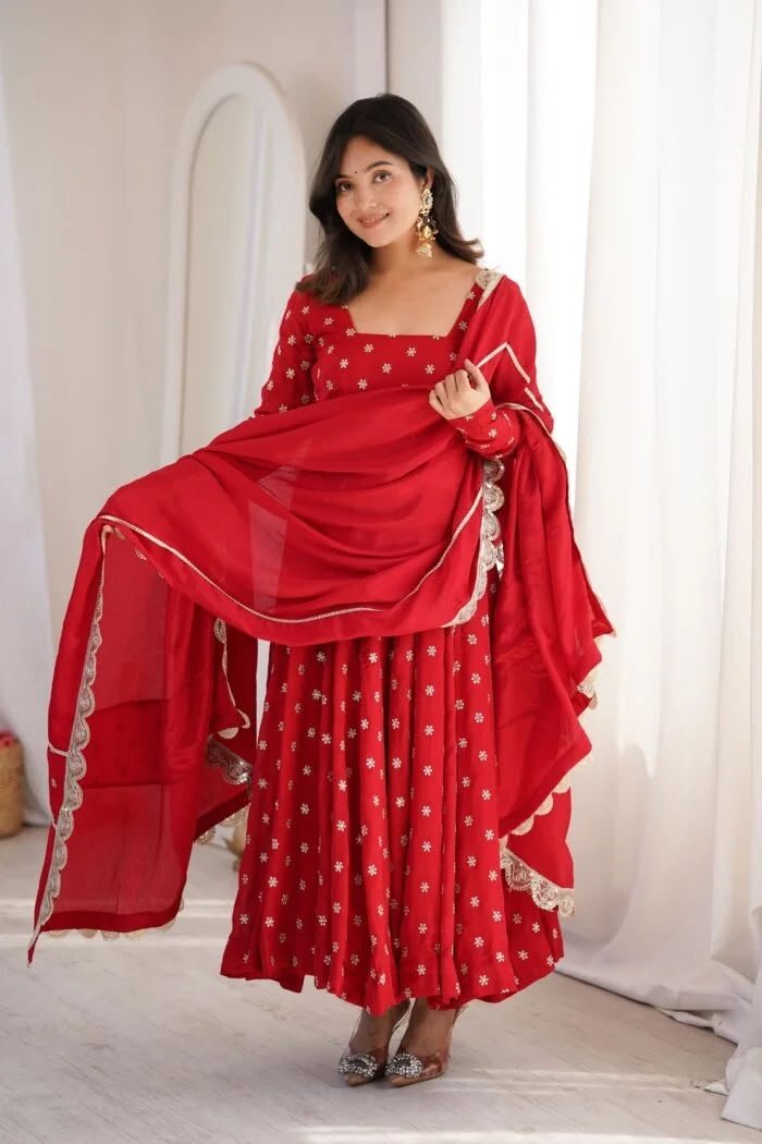 Classic Red Anarkali Set - Image 4