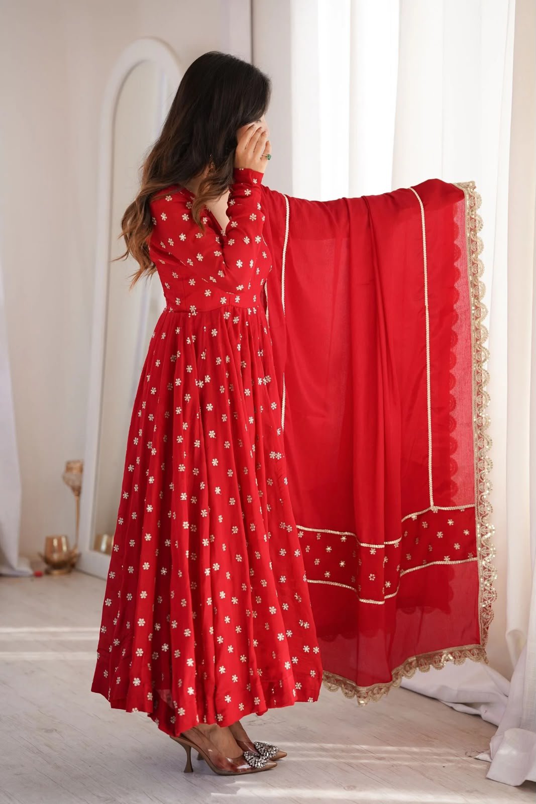 Classic Red Anarkali Set - Image 5