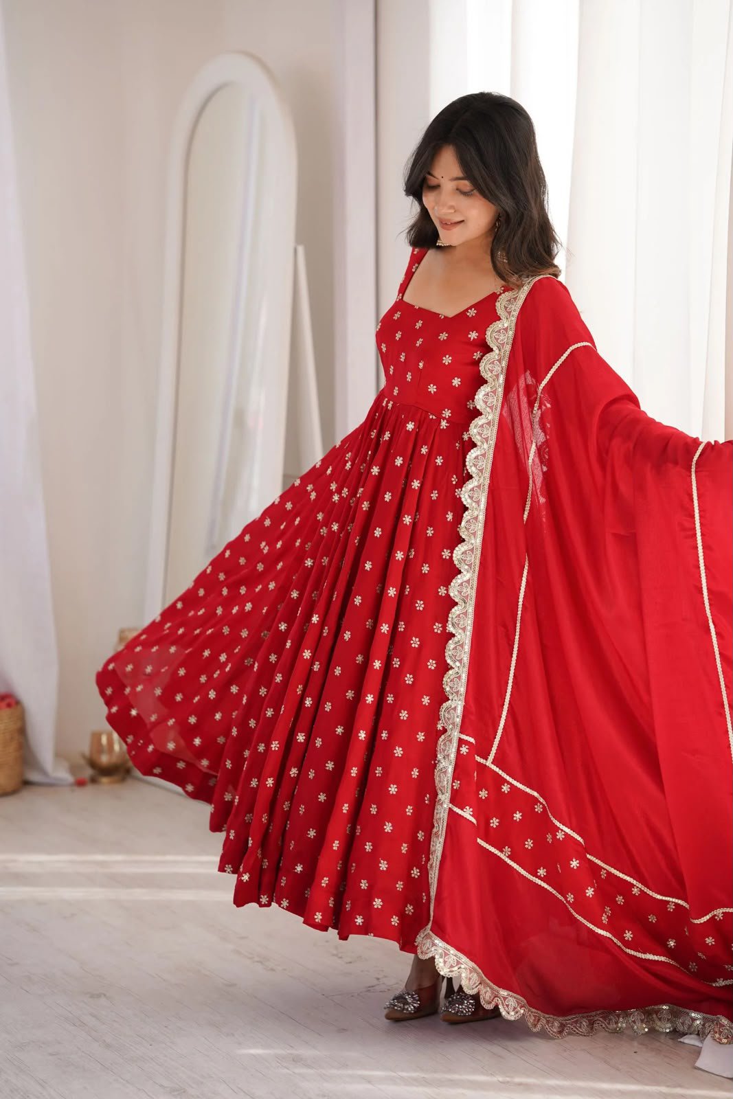 Classic Red Anarkali Set - Image 3