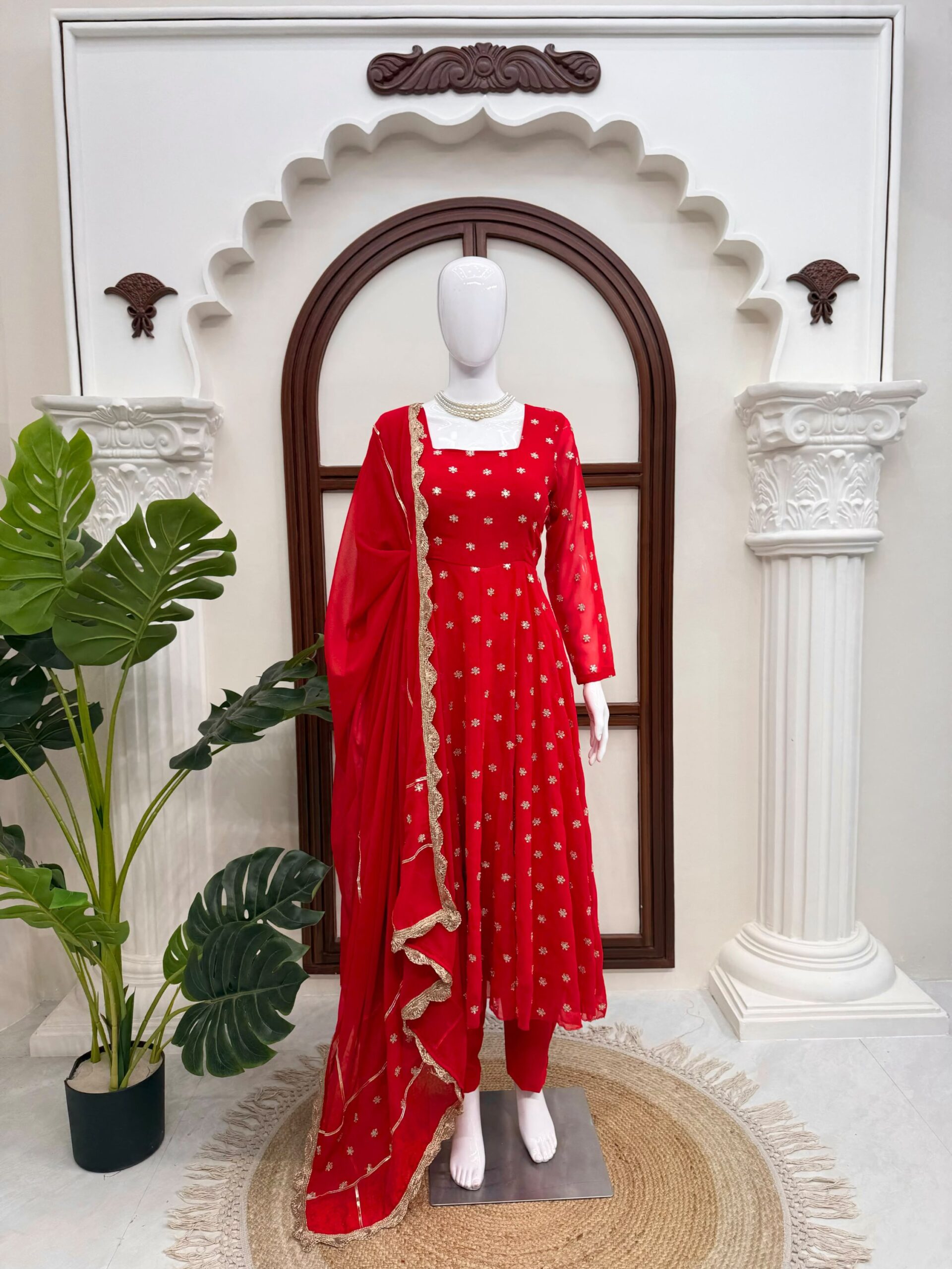 Classic Red Anarkali Set - Image 8
