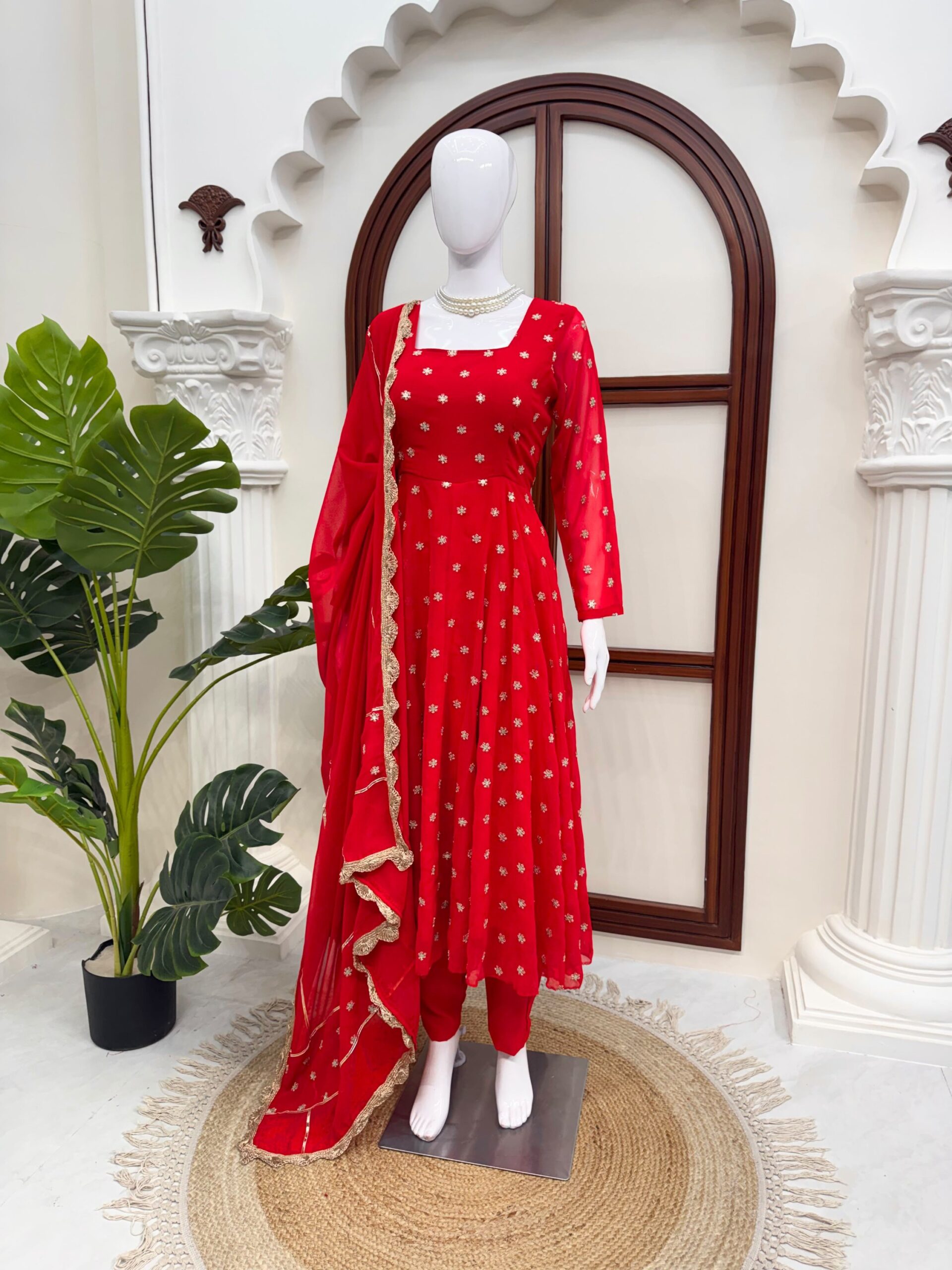 Classic Red Anarkali Set - Image 7