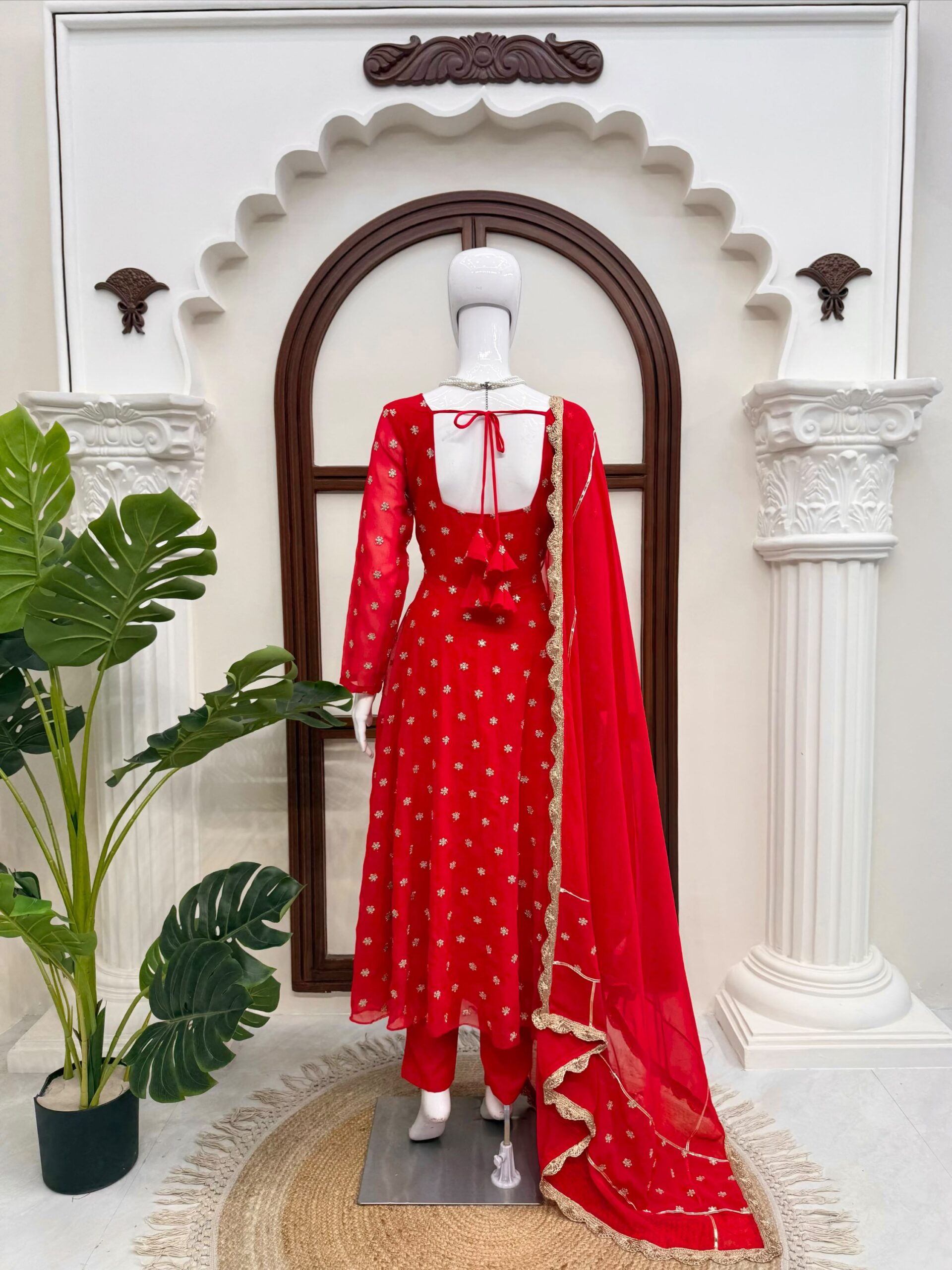 Classic Red Anarkali Set - Image 10