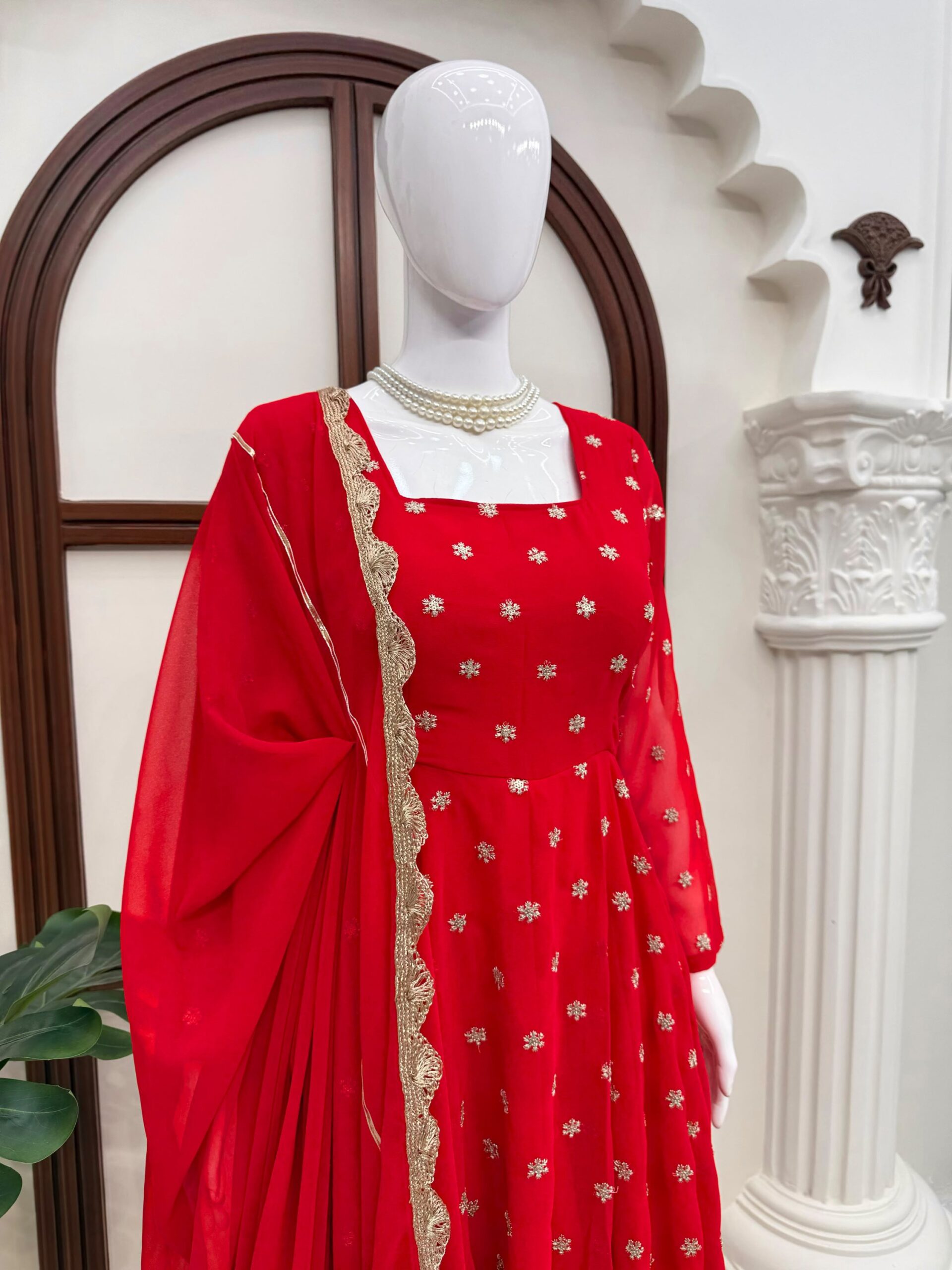 Classic Red Anarkali Set - Image 9