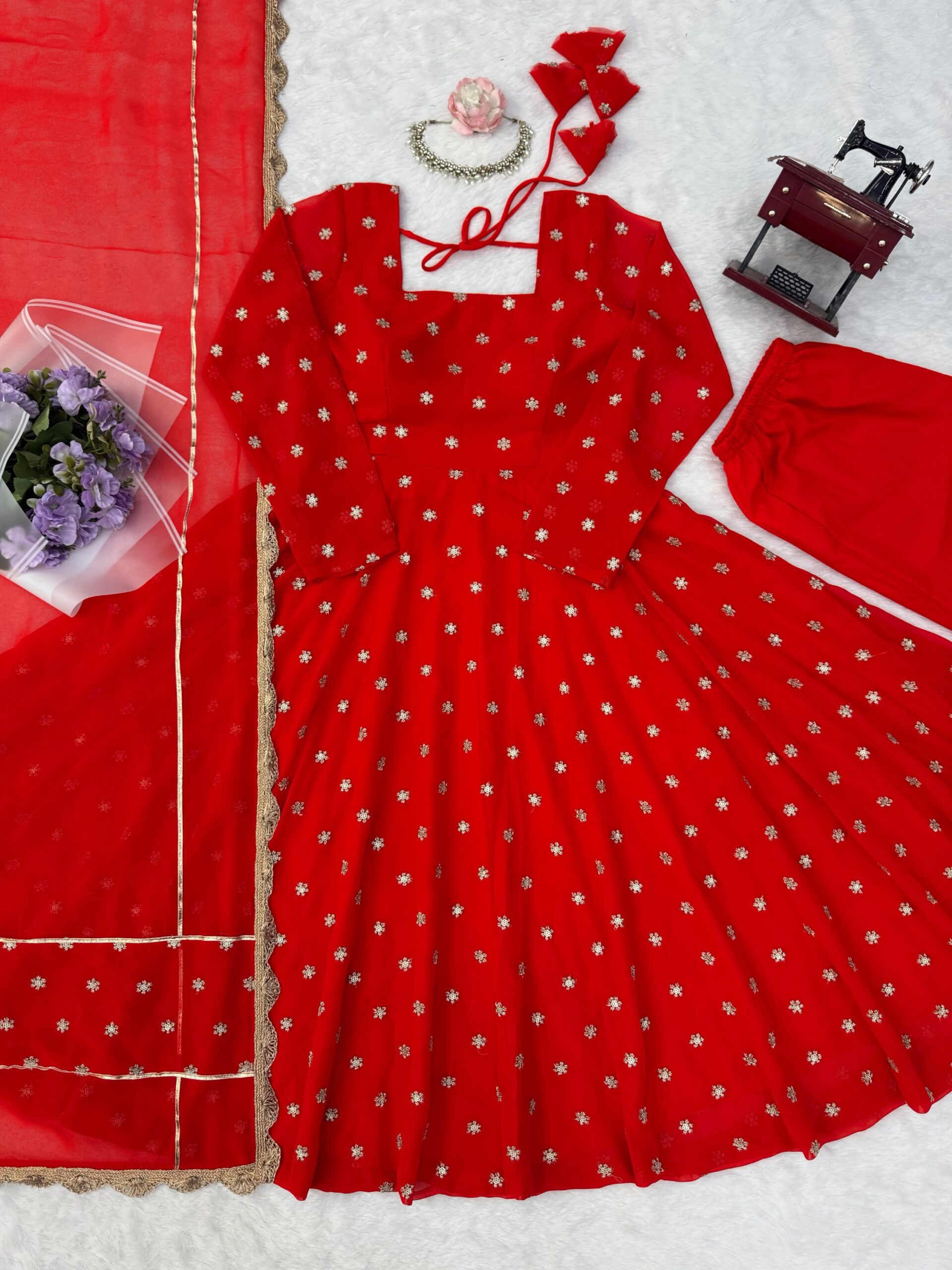 Classic Red Anarkali Set - Image 14