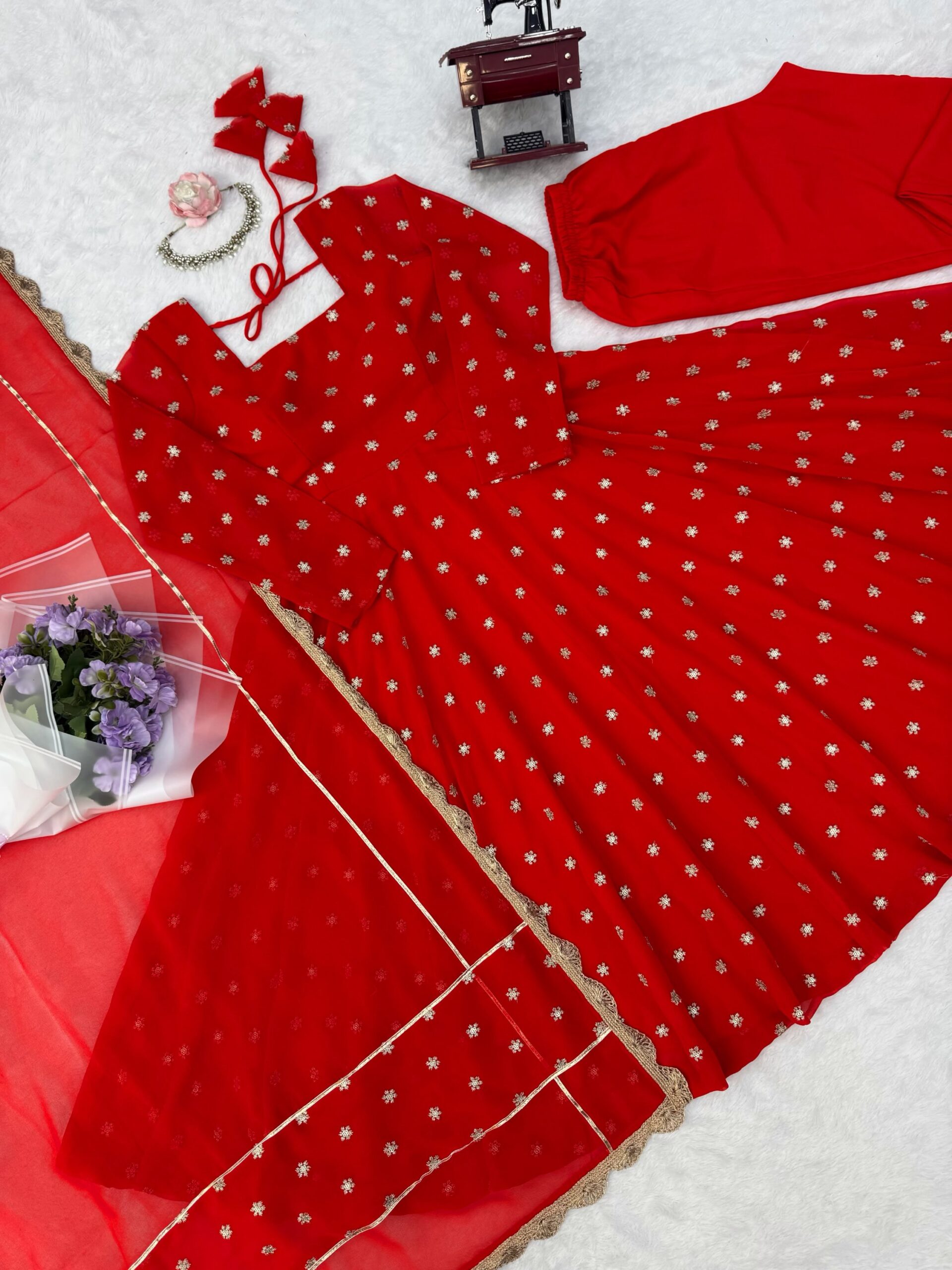 Classic Red Anarkali Set - Image 13