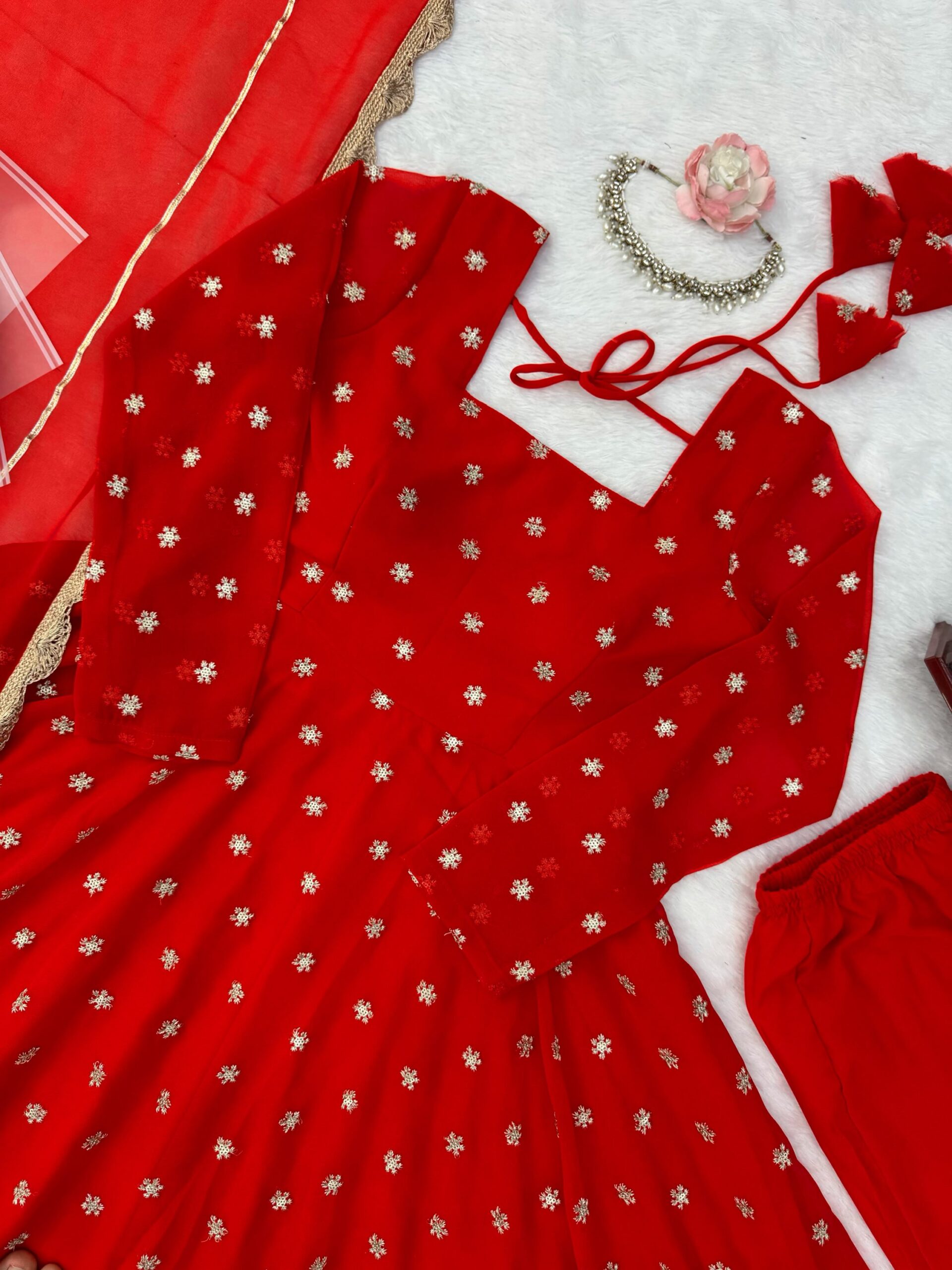 Classic Red Anarkali Set - Image 12