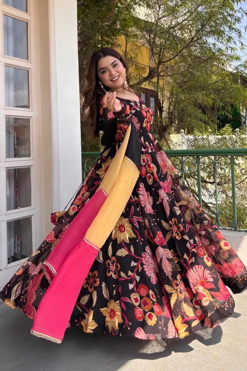 Black Floral Anarkali Set - Image 2