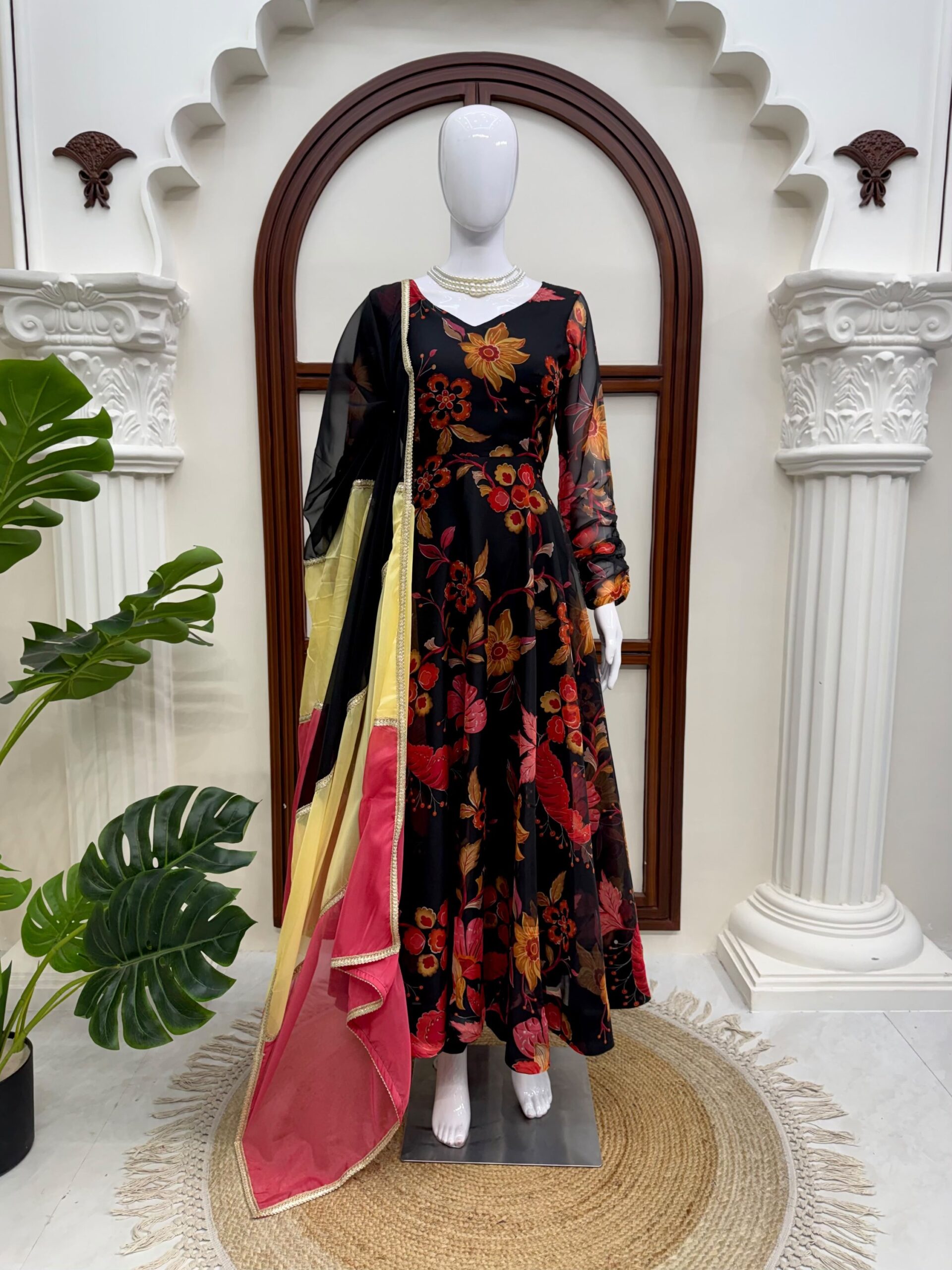 Black Floral Anarkali Set - Image 3