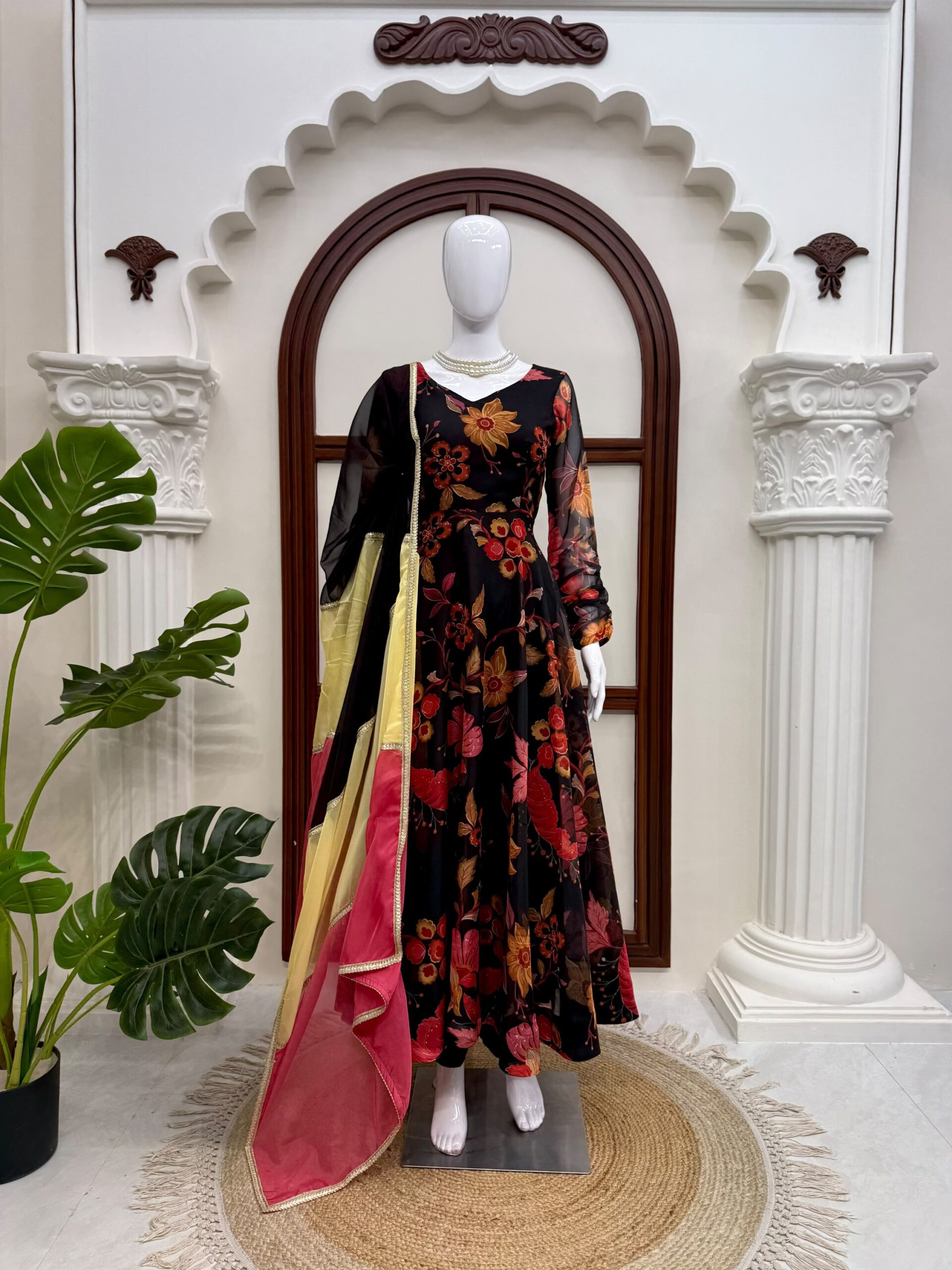 Black Floral Anarkali Set - Image 4
