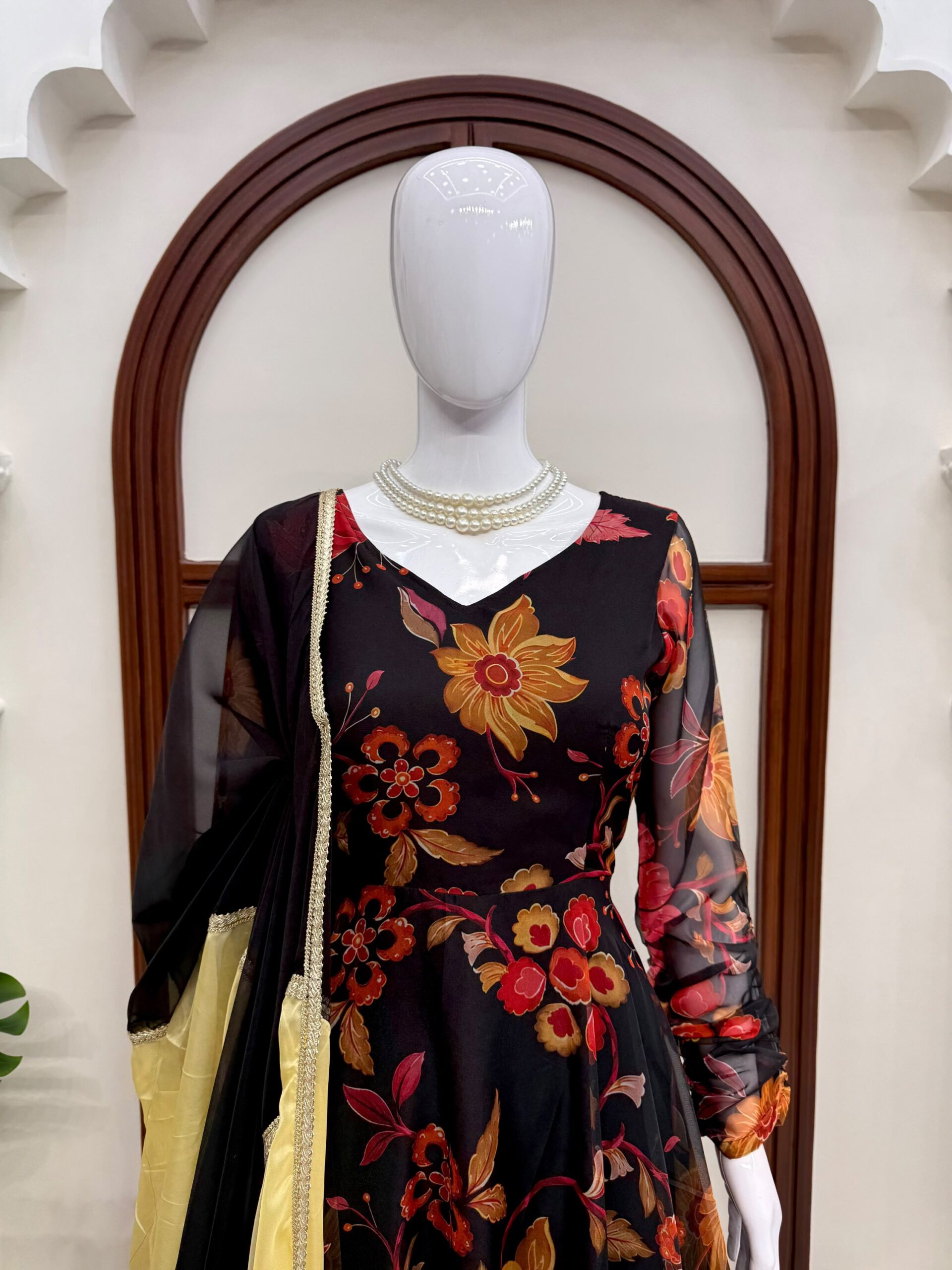 Black Floral Anarkali Set - Image 6