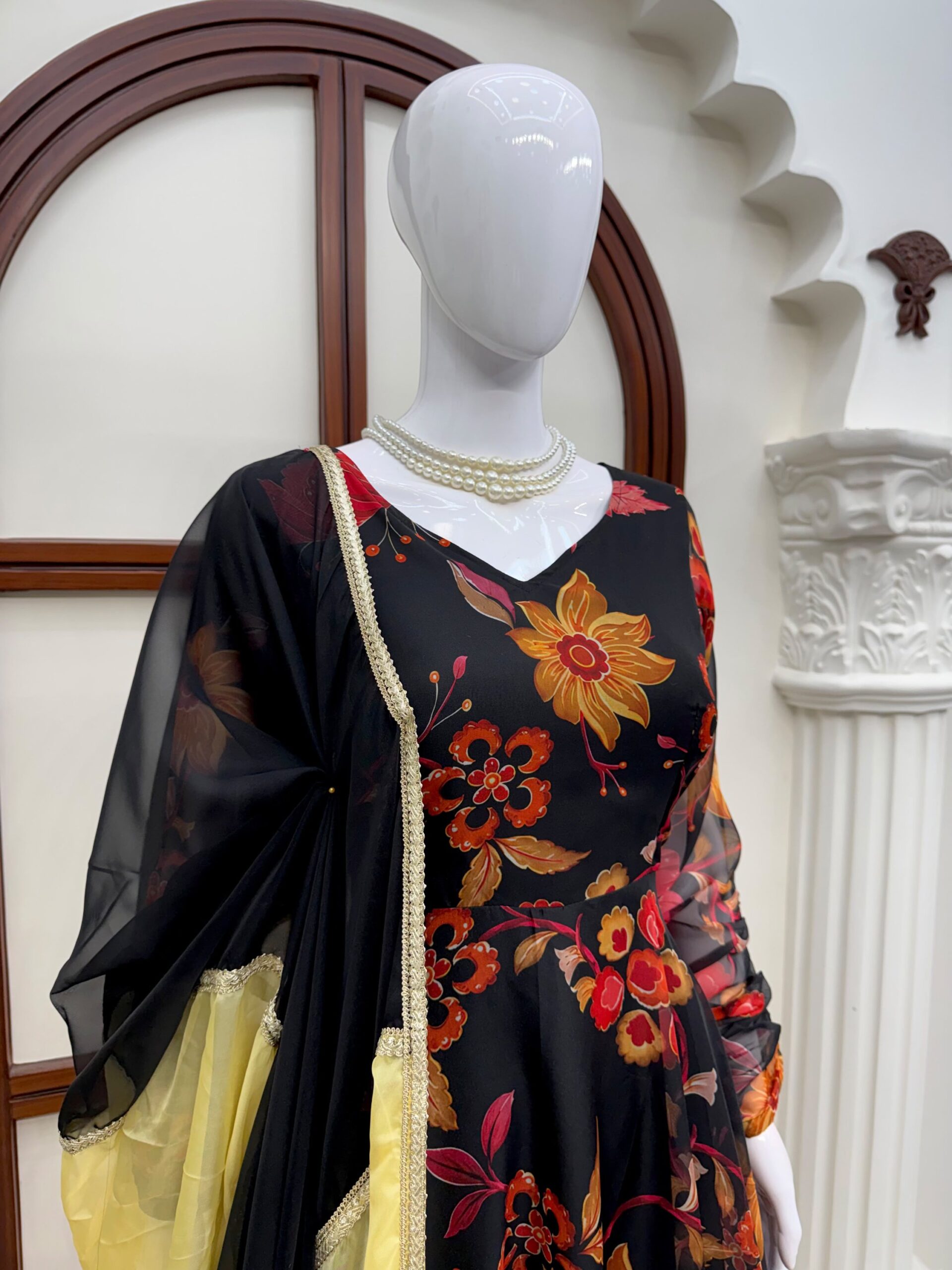 Black Floral Anarkali Set - Image 5