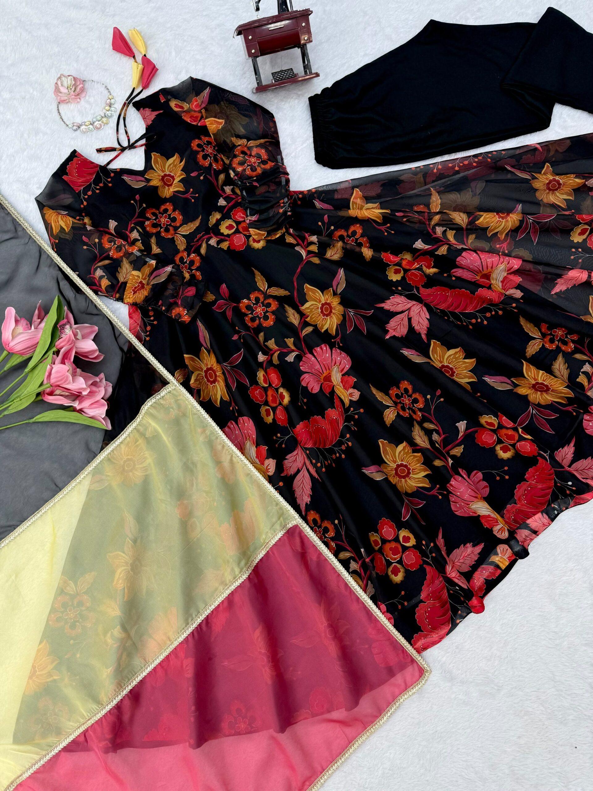 Black Floral Anarkali Set - Image 9