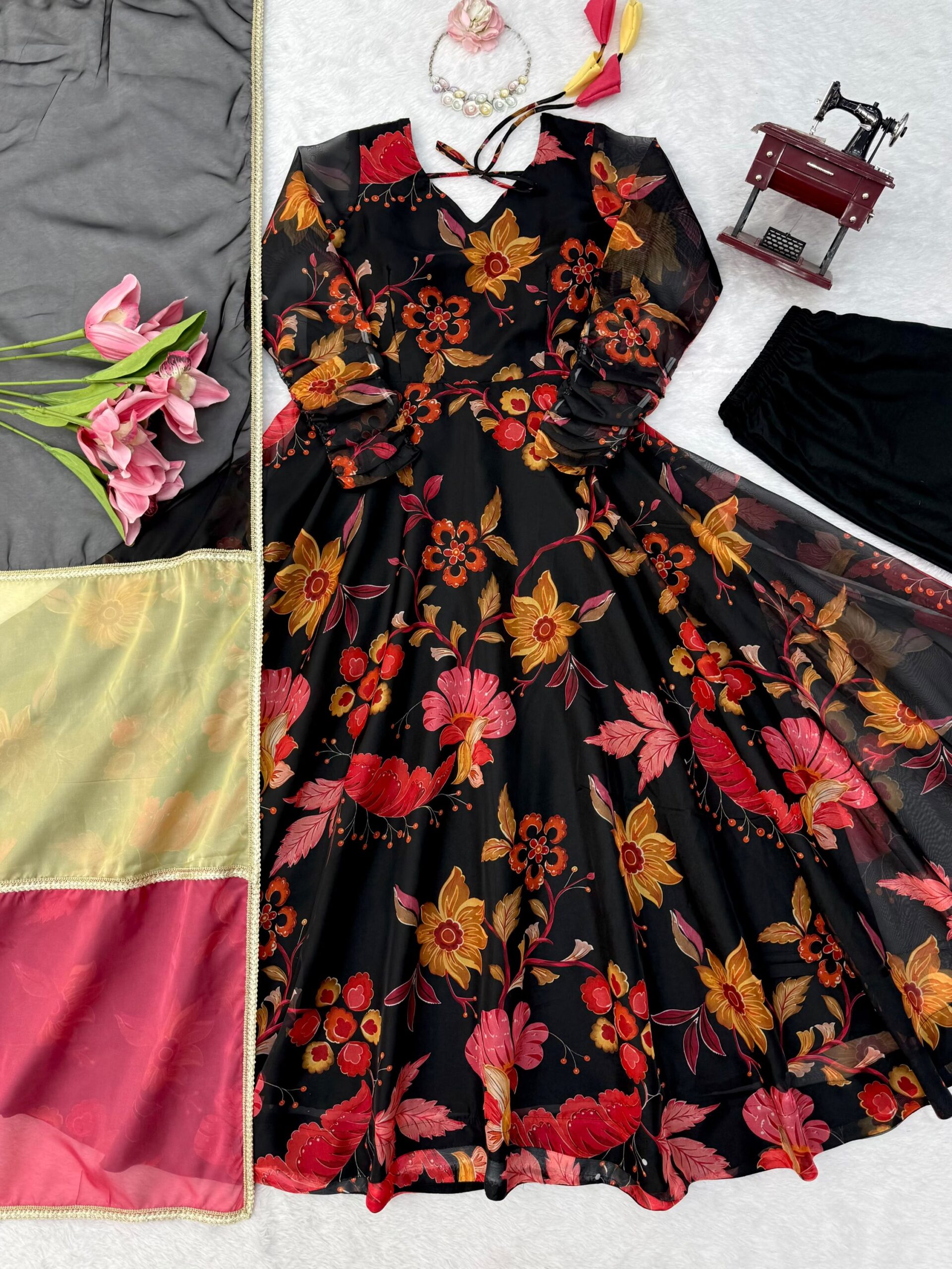 Black Floral Anarkali Set - Image 11