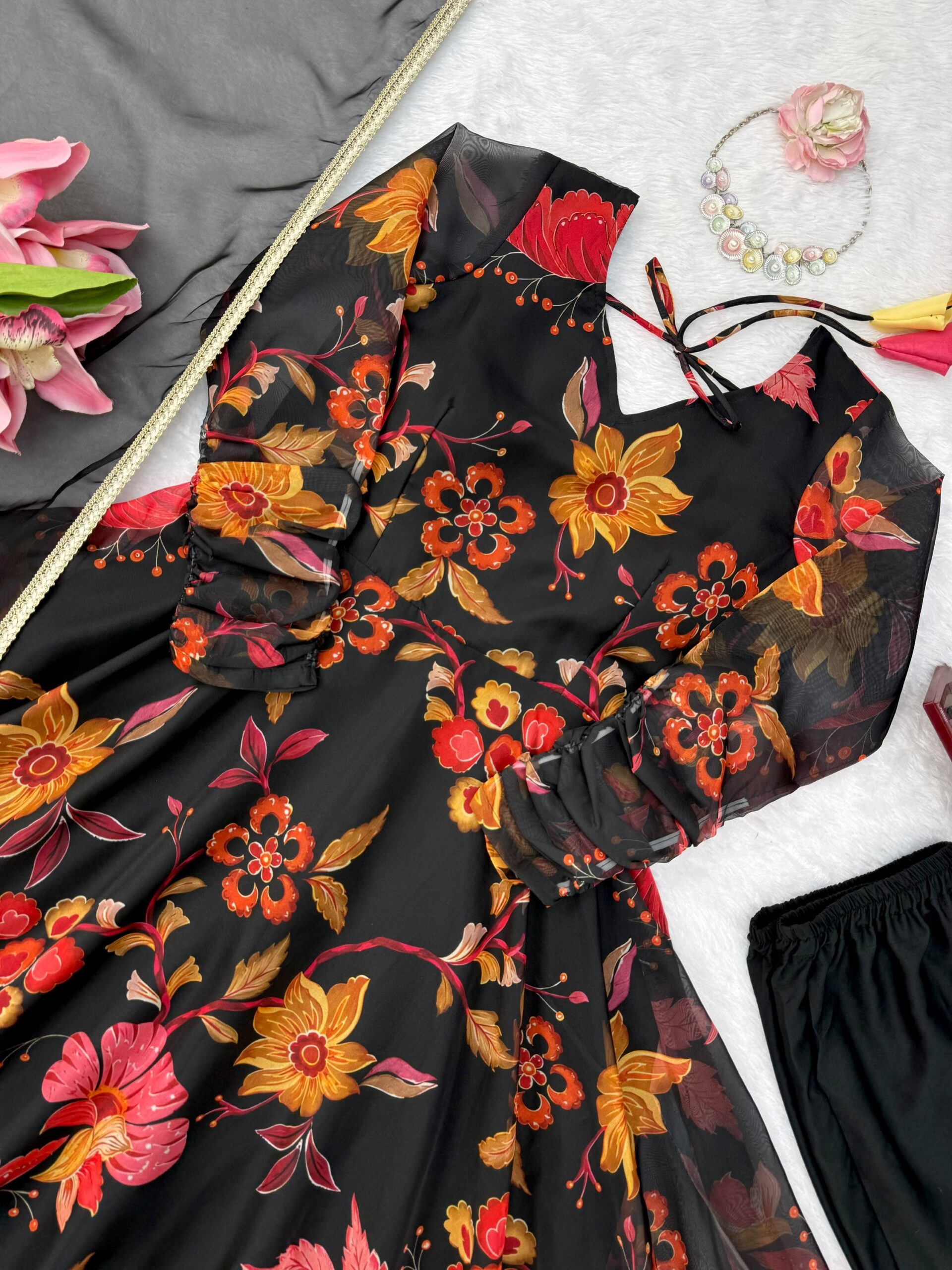 Black Floral Anarkali Set - Image 10