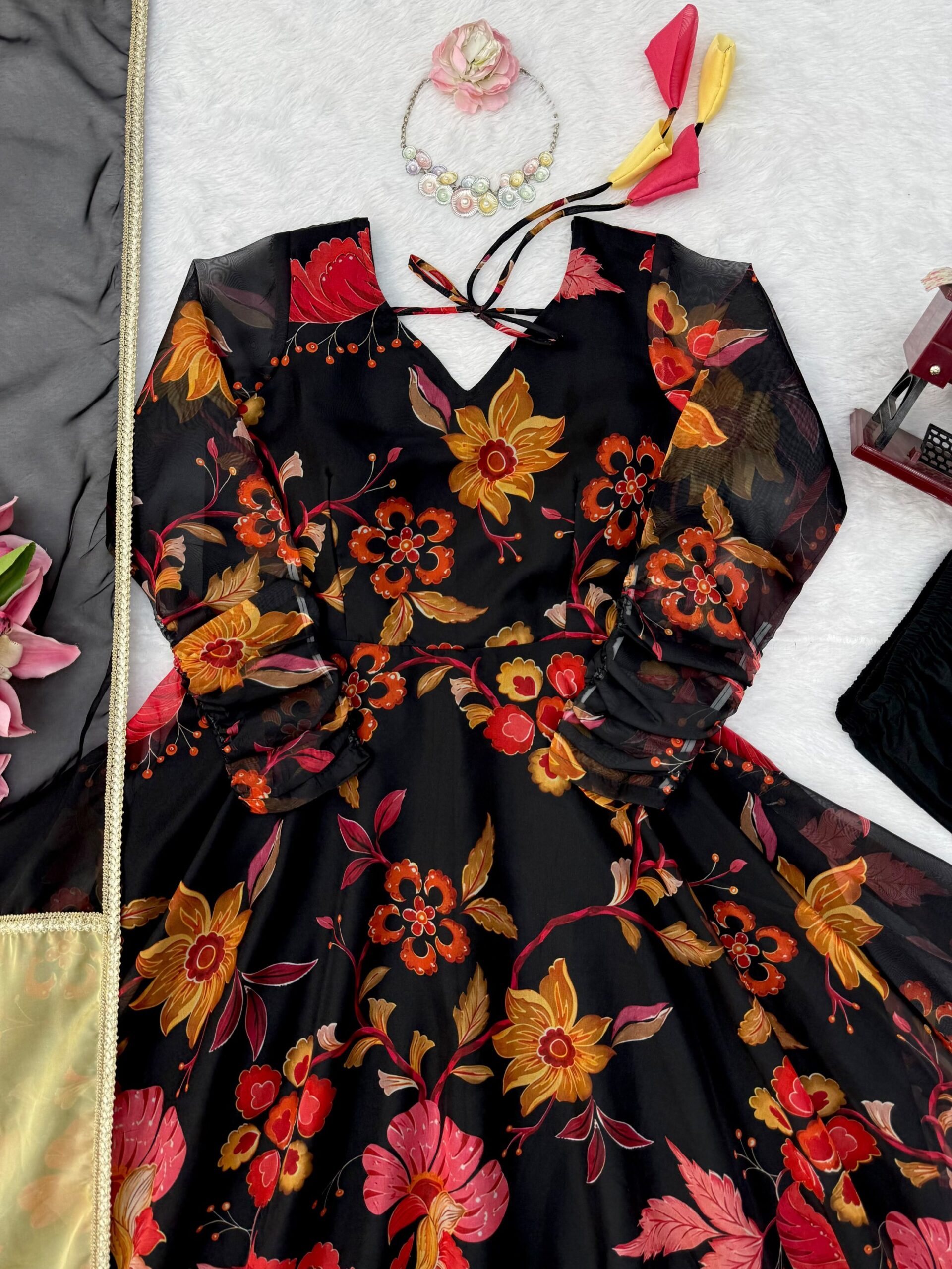 Black Floral Anarkali Set - Image 8